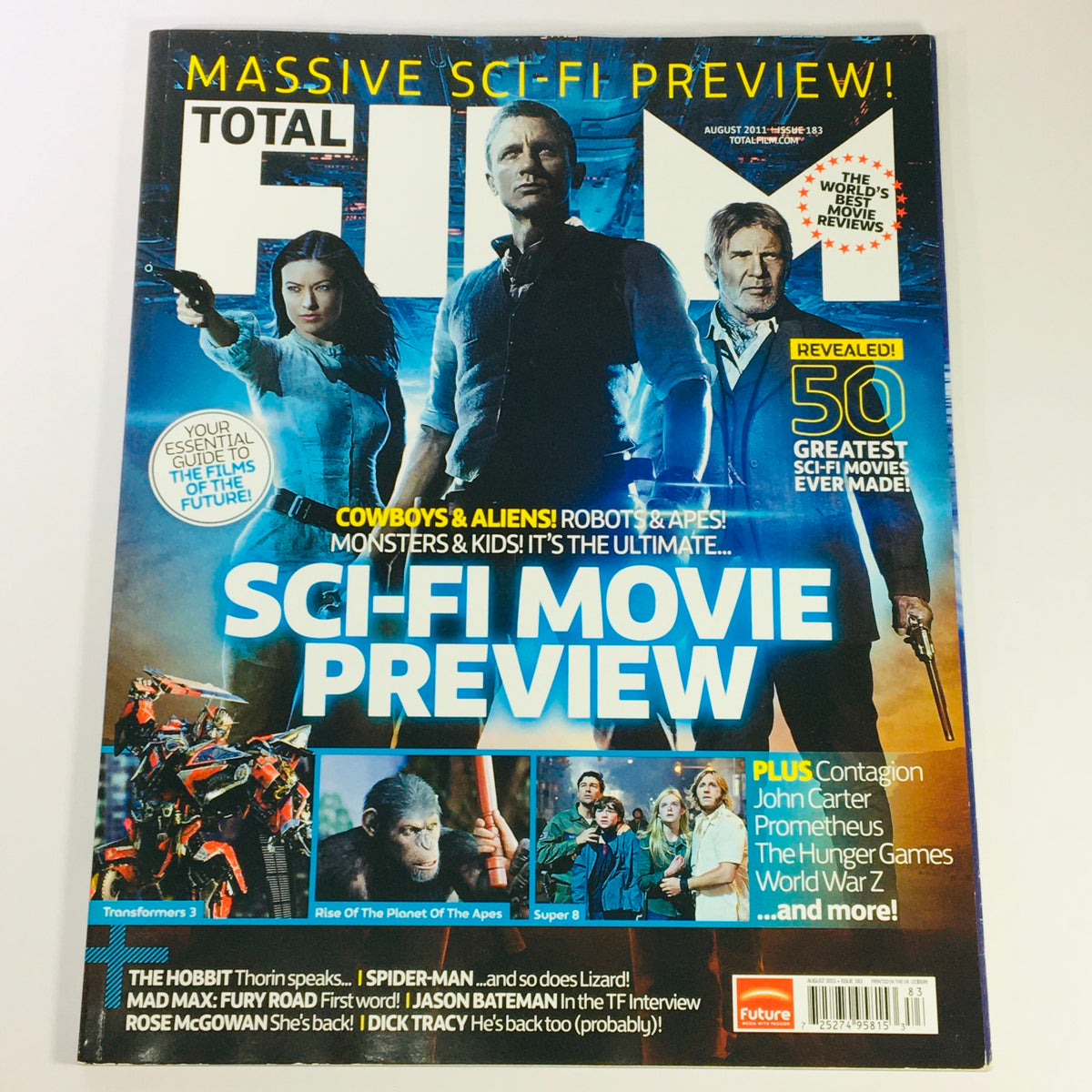 Cover of Total Film Magazine August 2011 featuring Daniel Craig and Olivia Wilde with a Sci-Fi movie preview, showcasing iconic films and notable stars of the year.