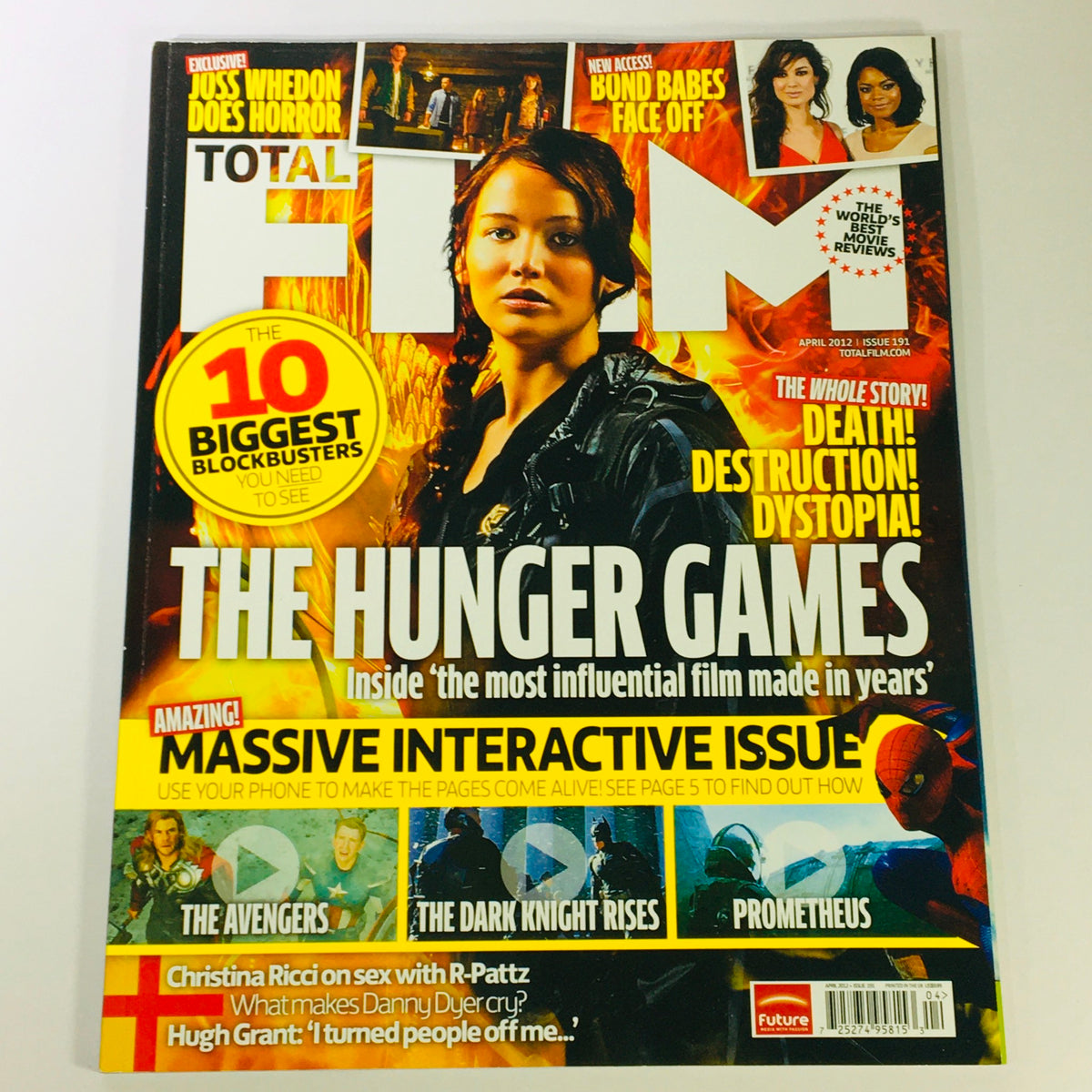Total Film Magazine April 2012 cover featuring Jennifer Lawrence and Chris Hemsworth, showcasing standout titles including The Hunger Games, The Avengers, and Prometheus.