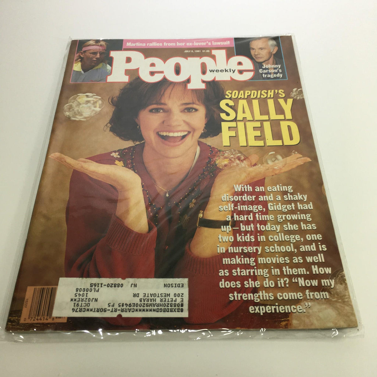 Cover of People Magazine from July 5, 1991, featuring actress Sally Field, known for her role in 'Soap Dish.' The magazine discusses her struggles with an eating disorder and personal growth, making it a significant collectible for fans of celebrity culture and mental health awareness.