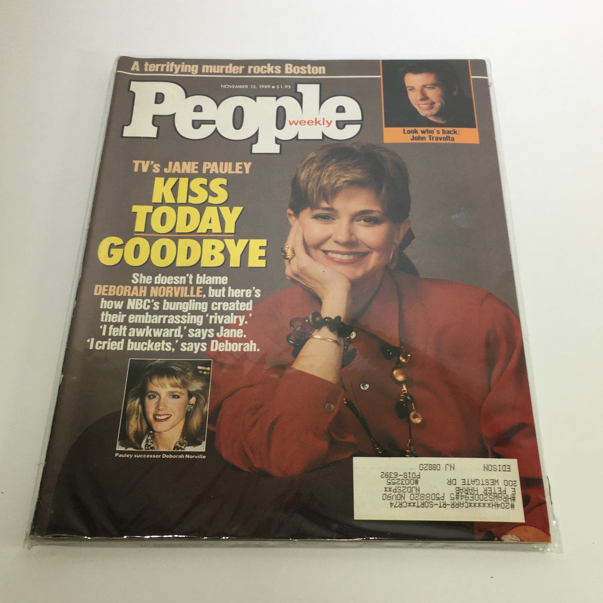 People Magazine cover from November 13, 1989 featuring TV's Jane Pauley with the headline 'Kiss Today Goodbye,' showcasing her charming smile and a feature article on her career.