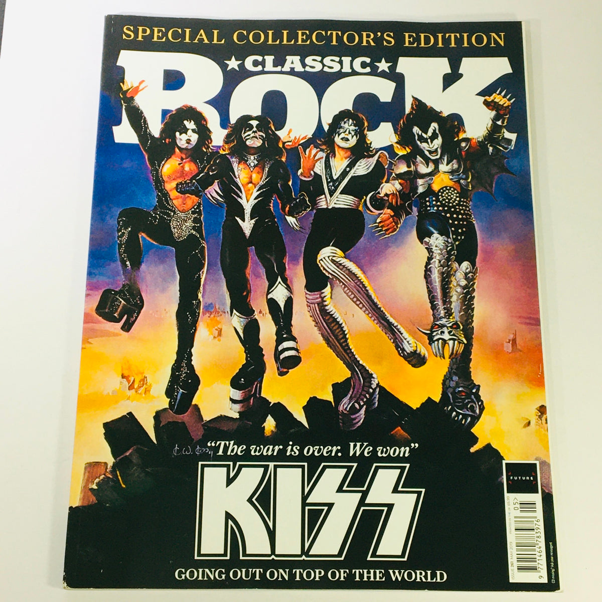 Classic Rock Magazine May 2019 #261 featuring Kiss on the cover, showcasing iconic rock band members with dramatic colors and design, a special collector's edition for vintage magazine enthusiasts.