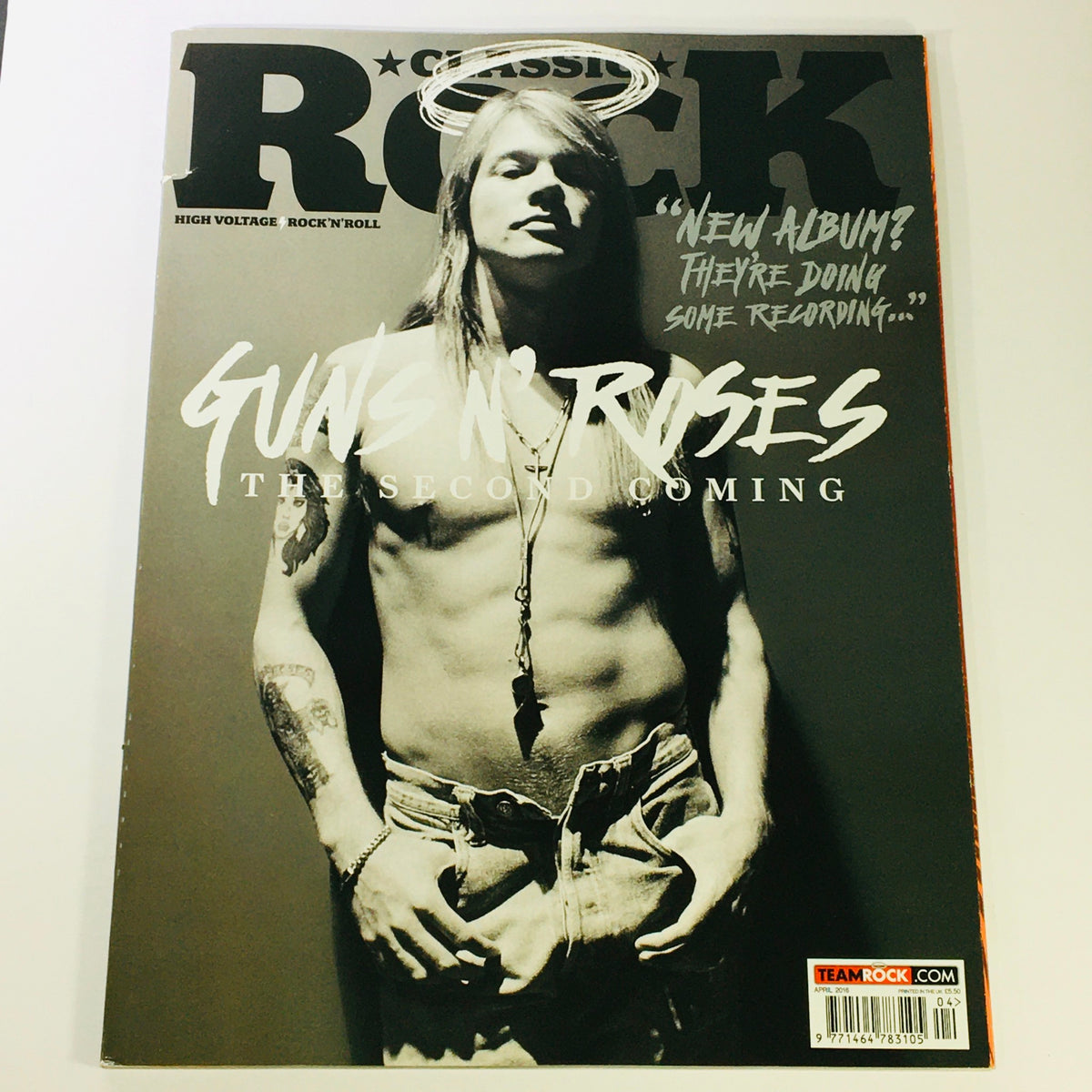 Classic Rock Magazine April 2016 featuring Guns N' Roses on the cover showcasing the iconic band with a focus on their new album in a visually striking layout.