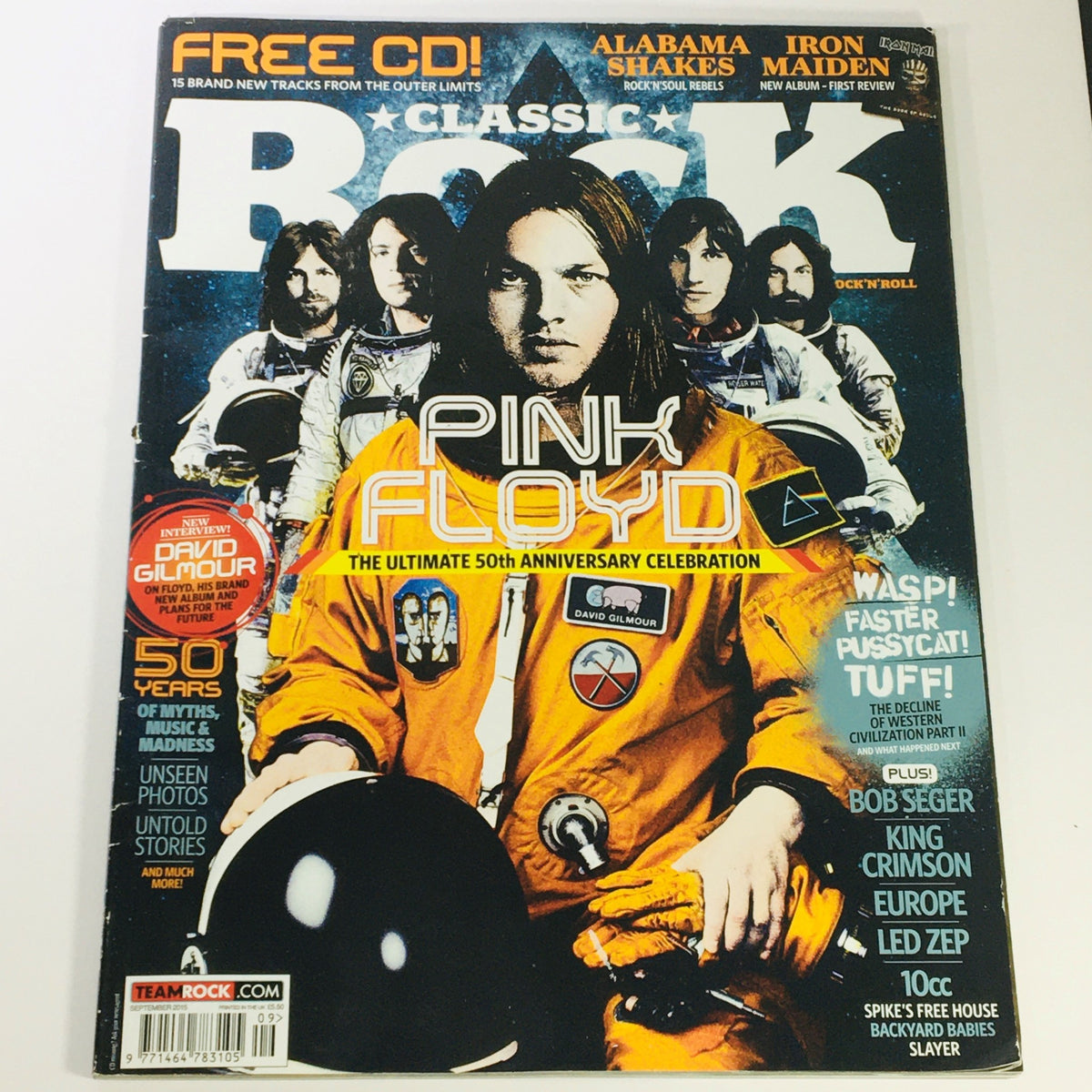 Classic Rock Magazine September 2015 issue #214 featuring Pink Floyd on the cover, celebrating the band's 50th anniversary. The magazine also includes highlights on Bob Seger and other classic rock icons.