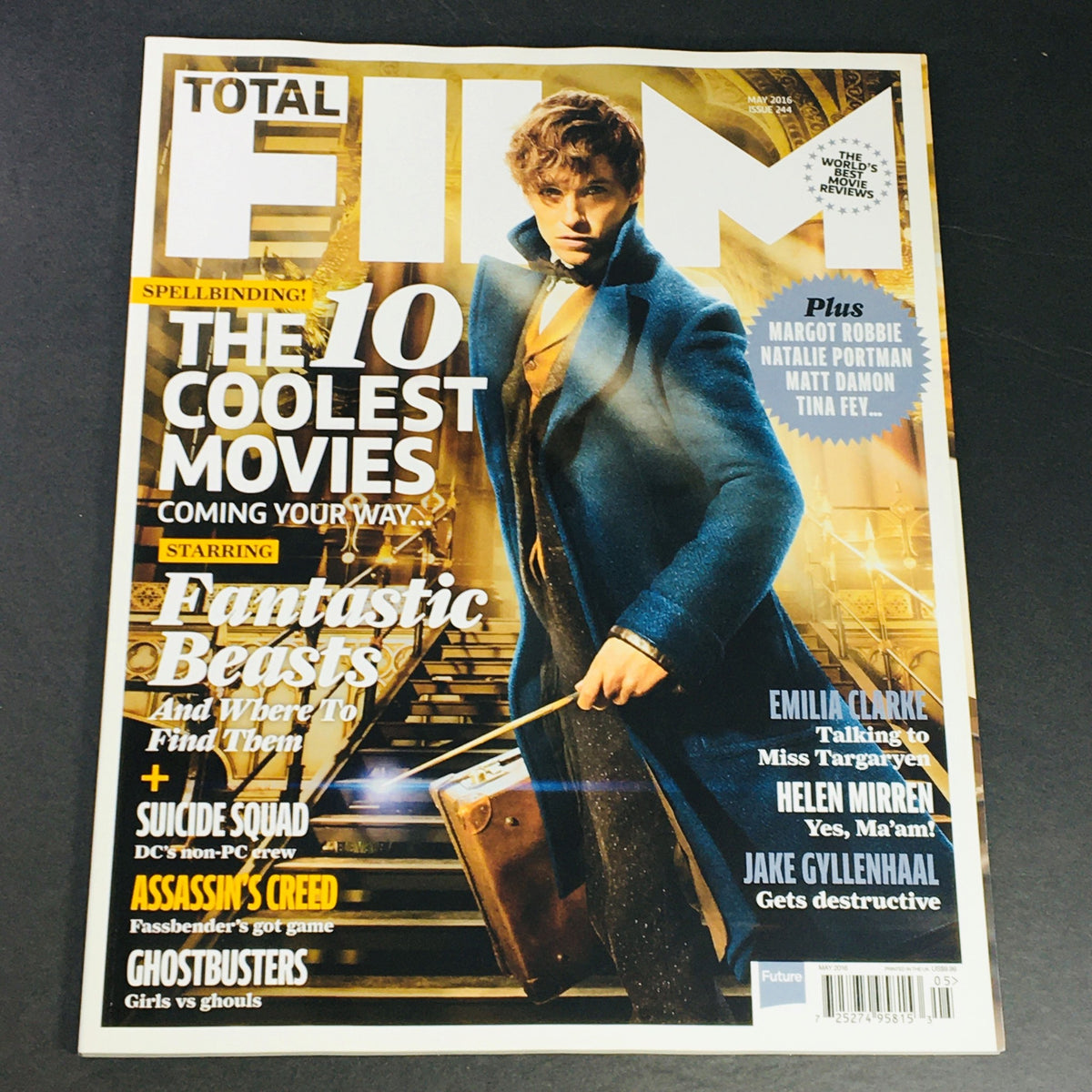 Cover of Total Film Magazine May 2016 #244 featuring Eddie Redmayne and Emilia Clarke, showcasing the 10 coolest movies, including highlights from 'Fantastic Beasts' and 'Assassin's Creed', a notable vintage magazine for collectors.