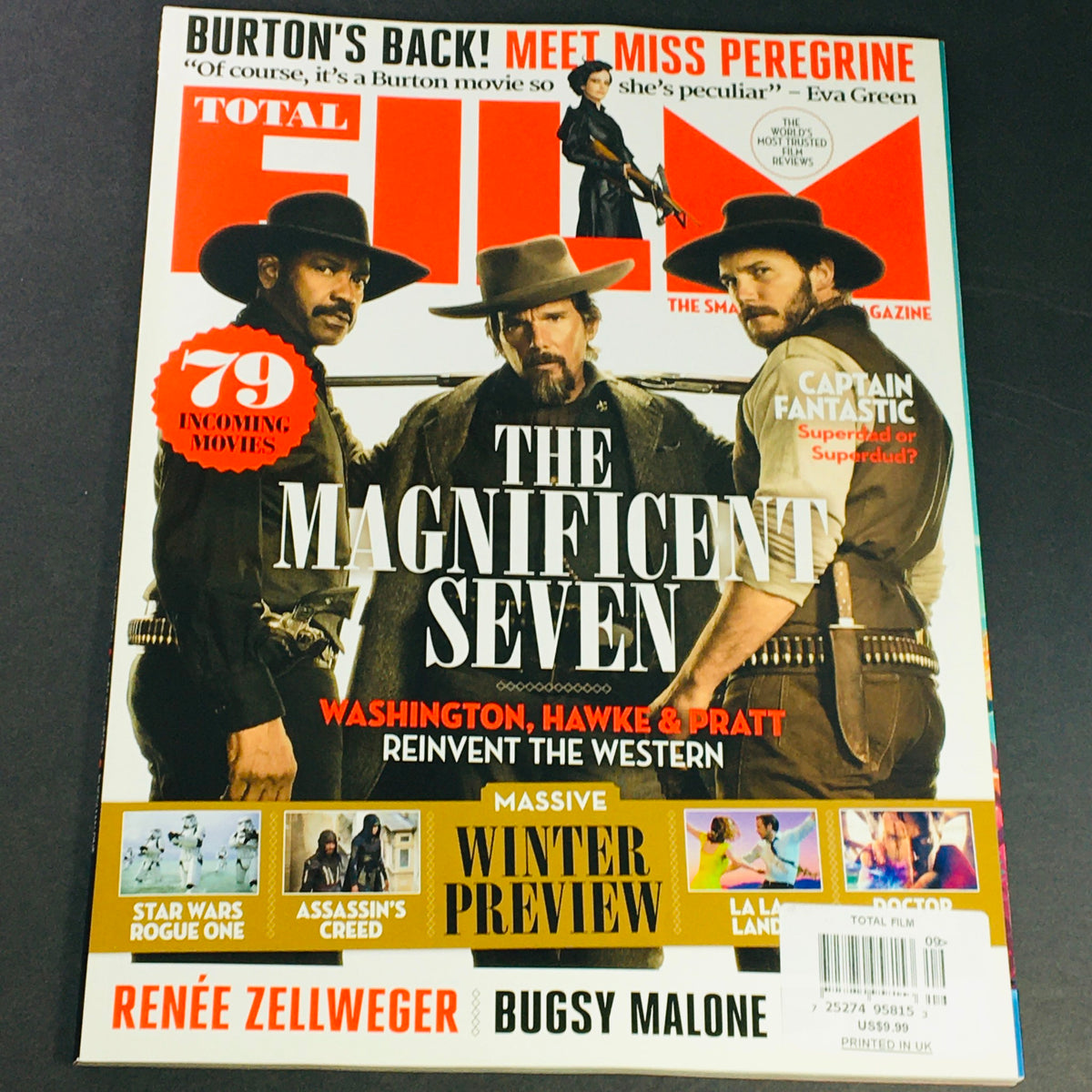 Total Film Magazine September 2016 #249 featuring Chris Pratt and Denzel Washington on the cover, showcasing cinematic highlights from the film industry.