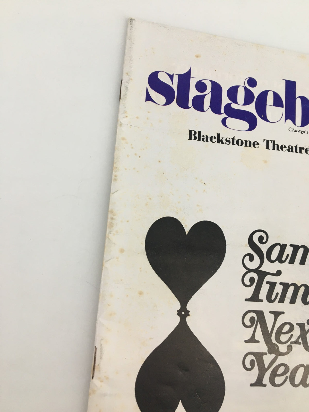 Close-up view of the 1976 Stagebill for Blackstone Theatre highlighting the title 'Same Time, Next Year' with minor vintage wear.