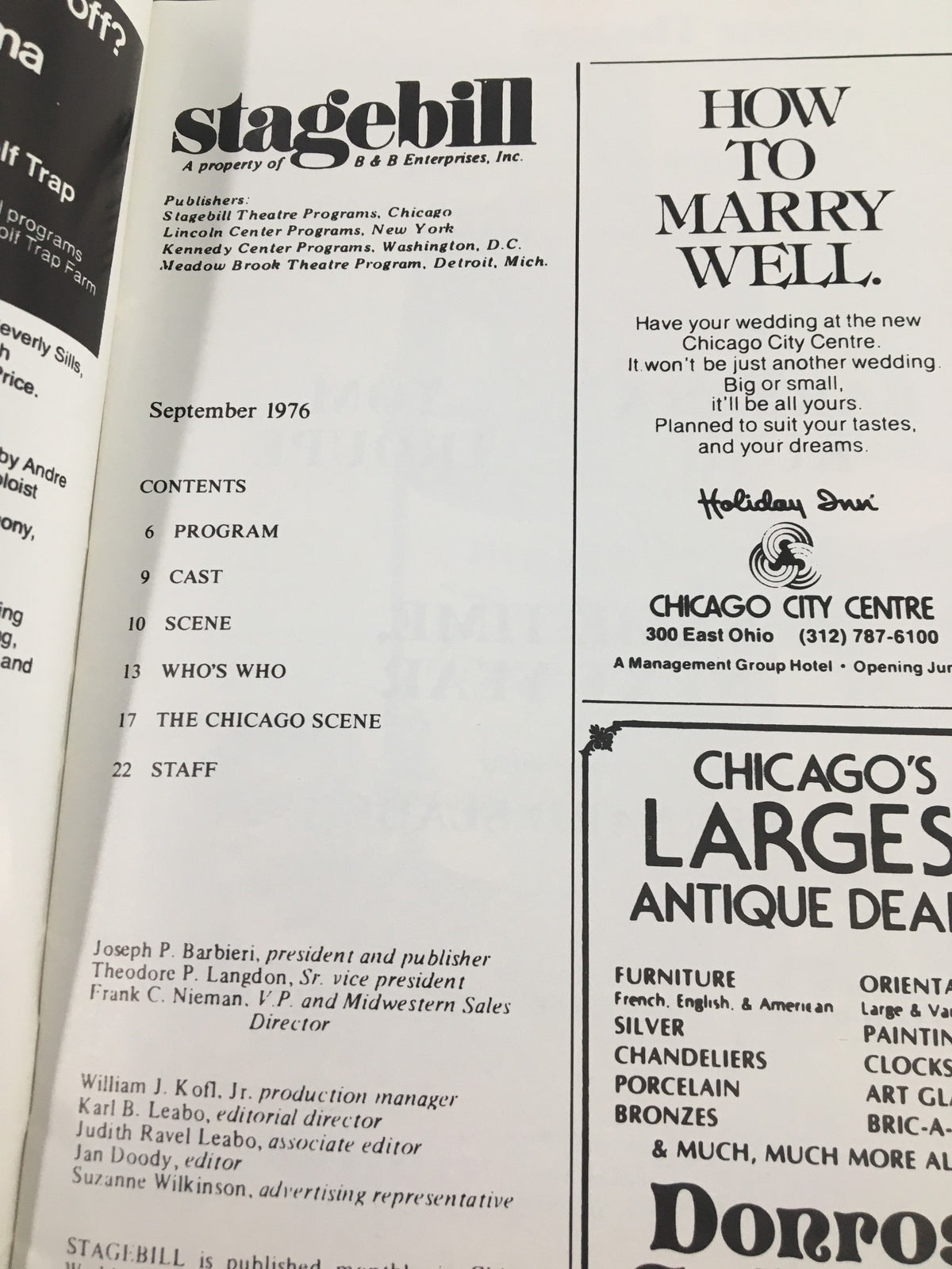Interior page of the 1976 Stagebill for Blackstone Theatre detailing program content with a focus on September 1976 events.