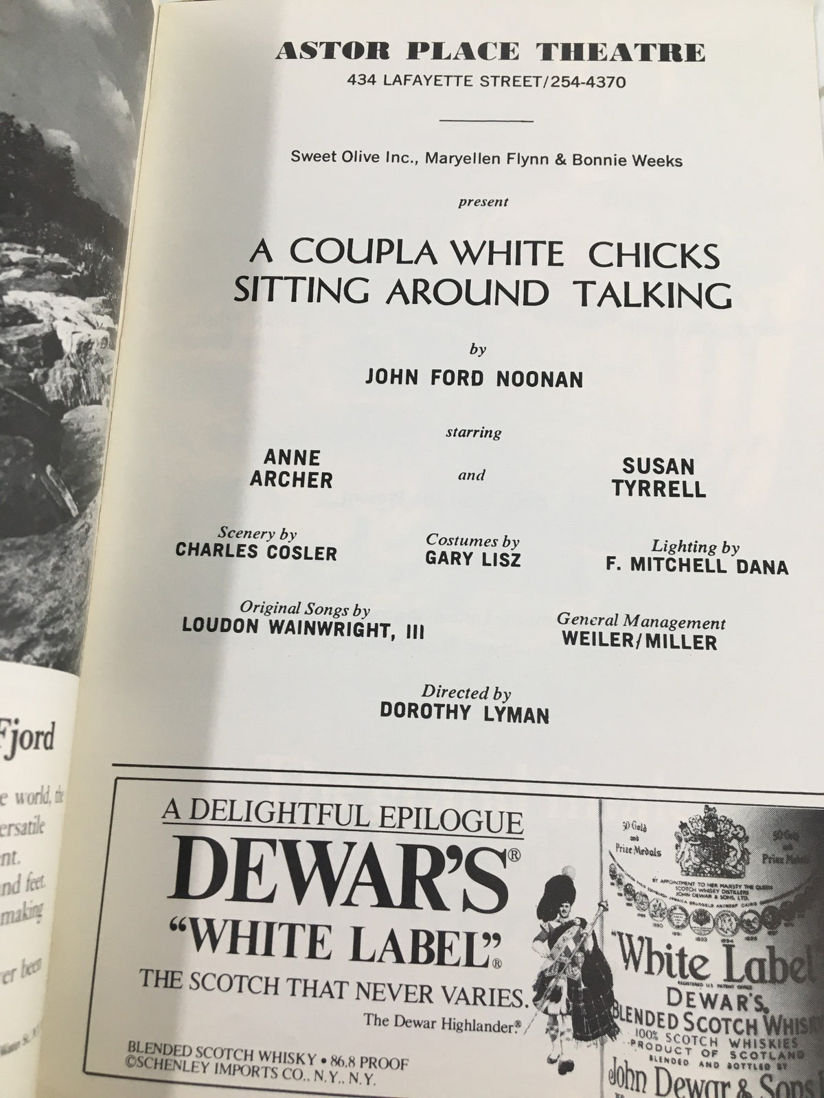 Interior page from the 1981 Showbill for A Coupla White Chicks Sitting Around Talking detailing cast and crew at Astor Place Theatre.