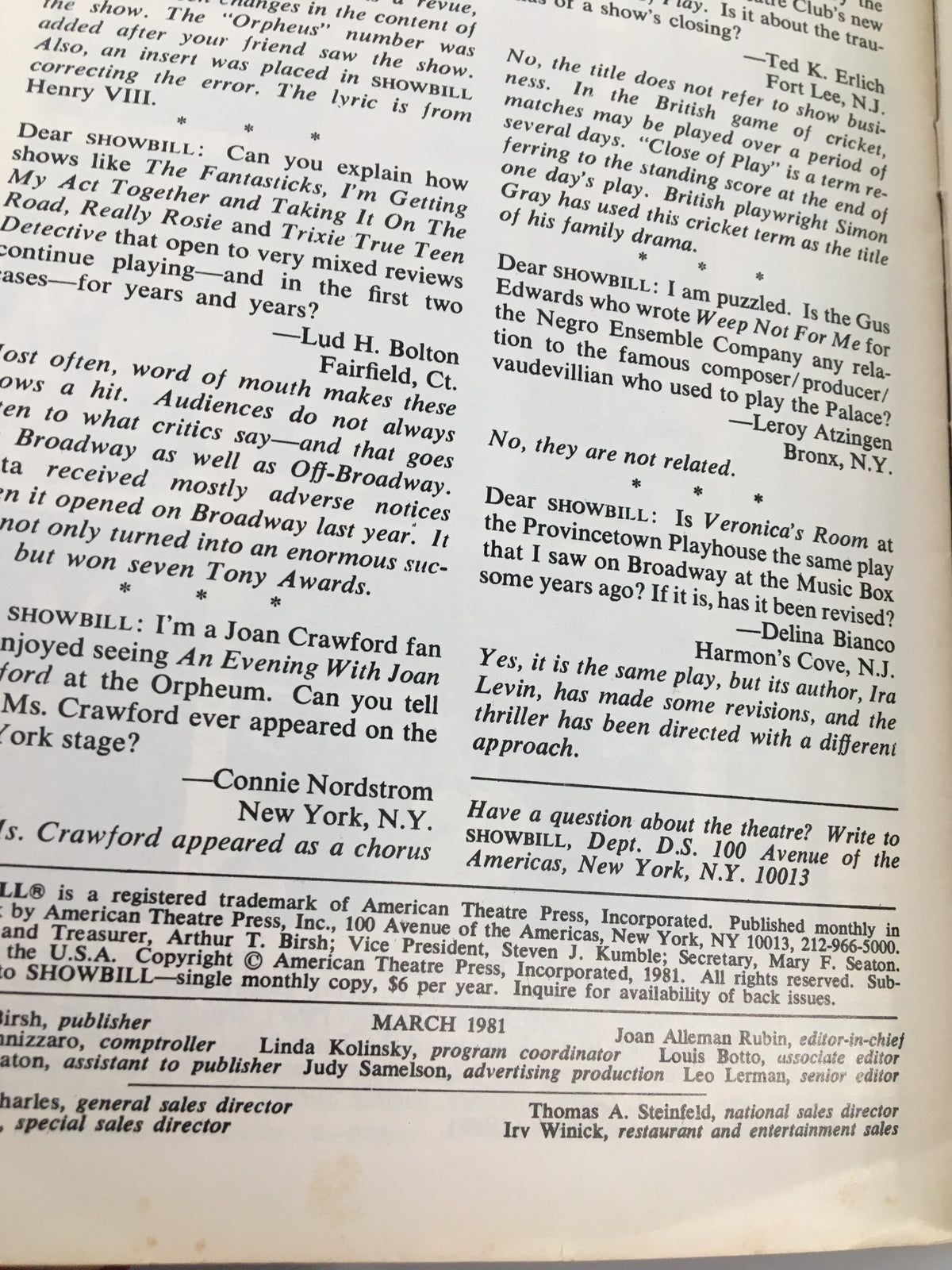 Vintage 1981 showbill from Astor Place Theatre featuring the play 'A Coupla White Chicks Sitting Around Talking'. The showbill showcases details and promotion of the performance, highlighting its theatrical significance.