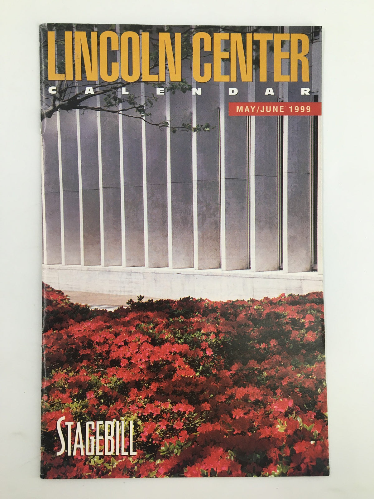 1999 Stagebill Lincoln Center Calendar for the Month of May and June, featuring a bright cover with colorful flowers and the iconic Lincoln Center architecture.