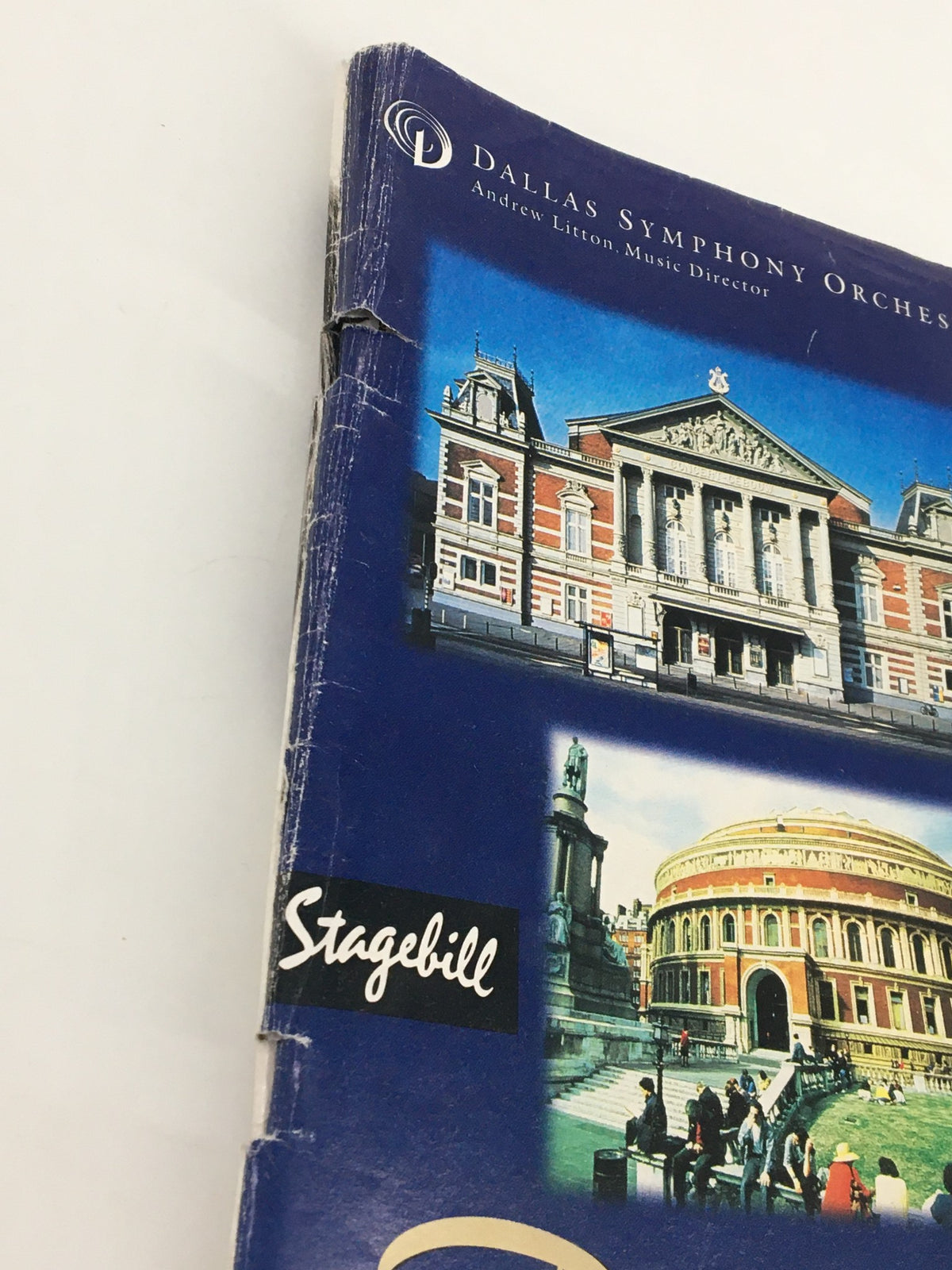 Close-up of the spine of the 1997 Stagebill for the Dallas Symphony Orchestra, highlighting Andrew Litton as Music Director.