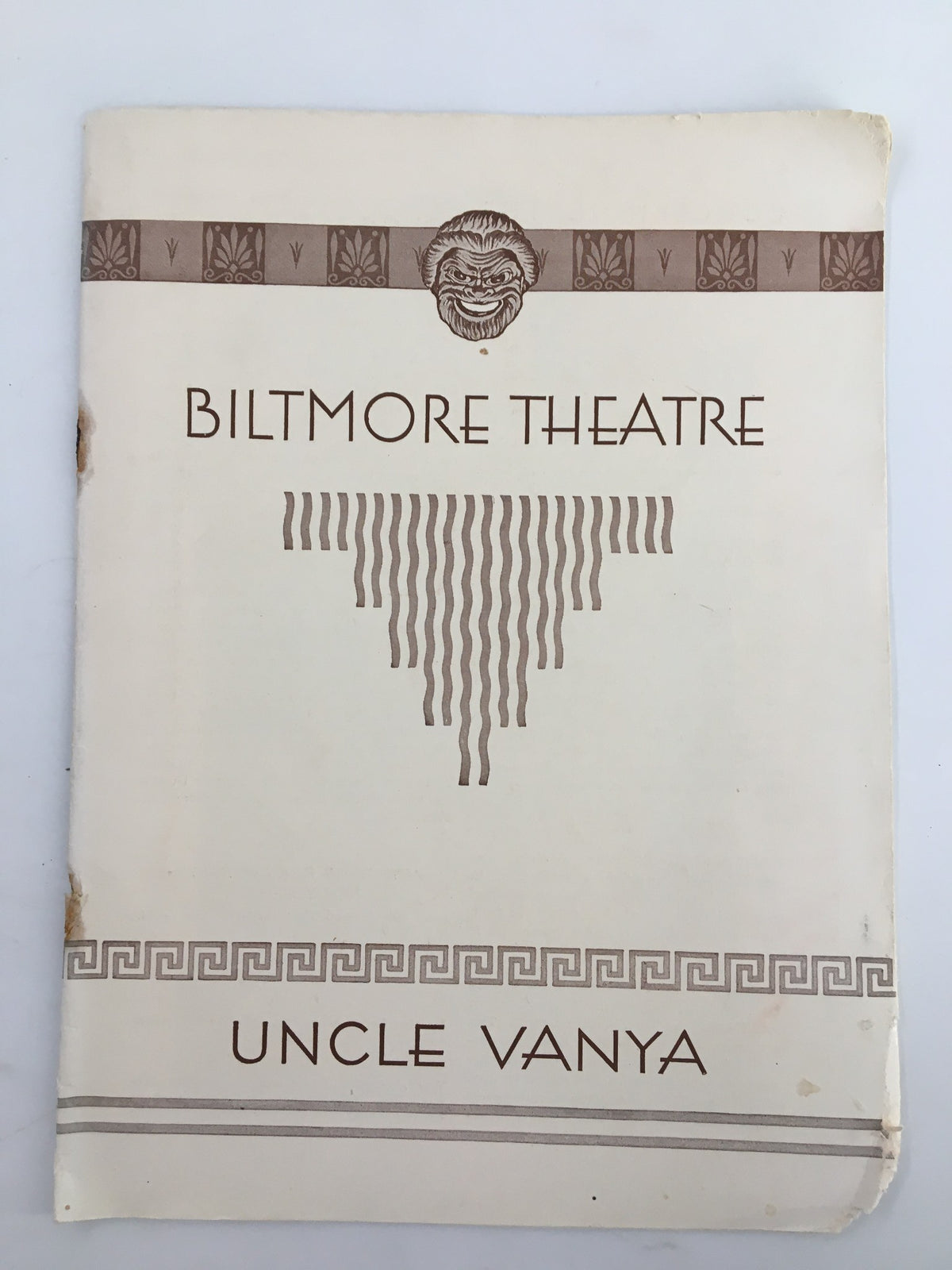 Cover page of the 1930 Biltmore Theatre magazine featuring 'Uncle Vanya,' showcasing vintage design elements and the title prominently displayed.