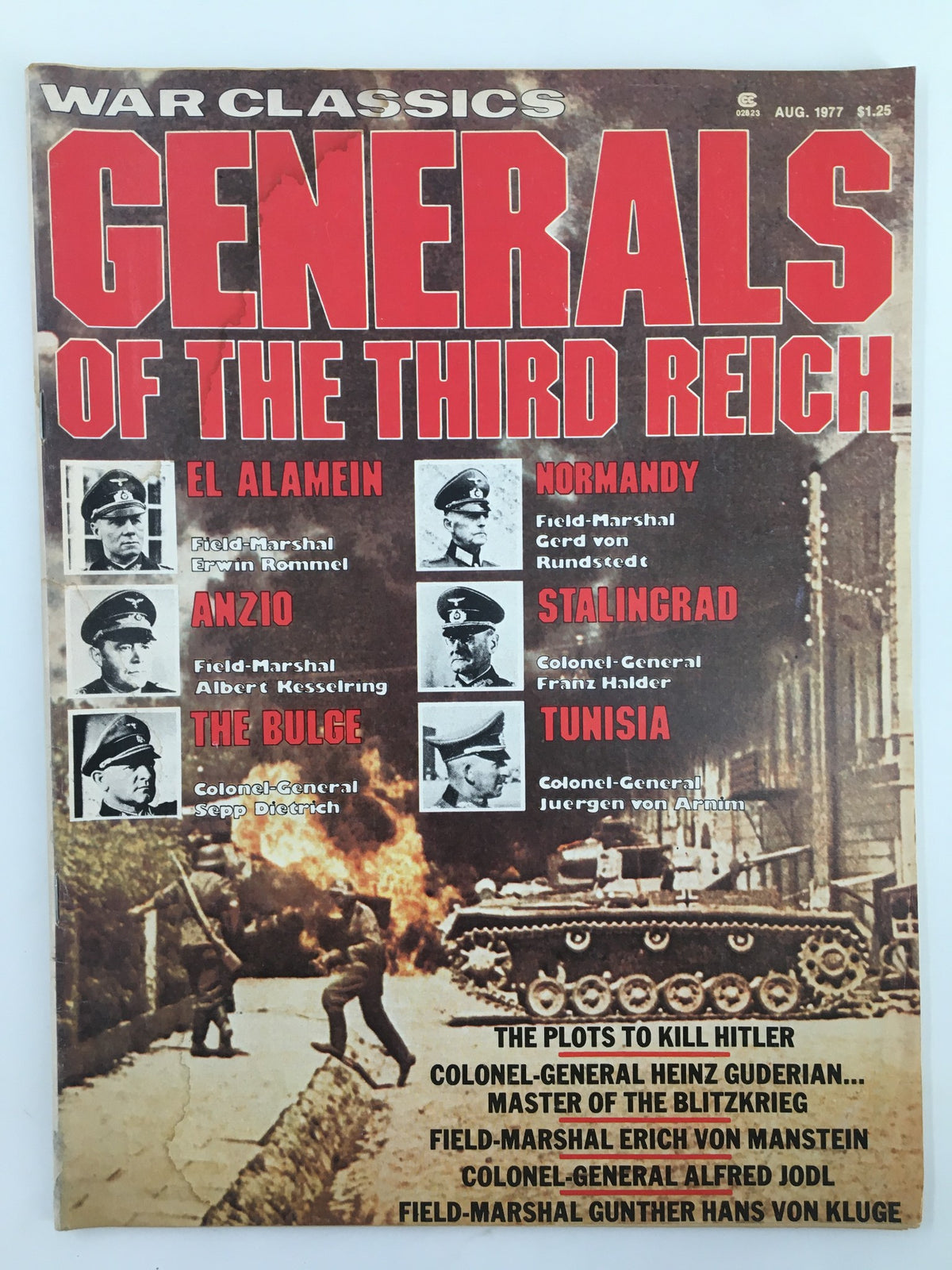 VTG War Classics Magazine August 1977 featuring 'Generals of the Third Reich' on the cover, showcasing notable military leaders and historical themes related to World War II.
