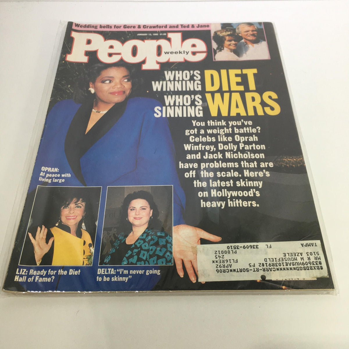 People Magazine from January 13, 1992 featuring Oprah Winfrey on the cover, discussing peace while living large, and including articles on Hollywood's diet wars.