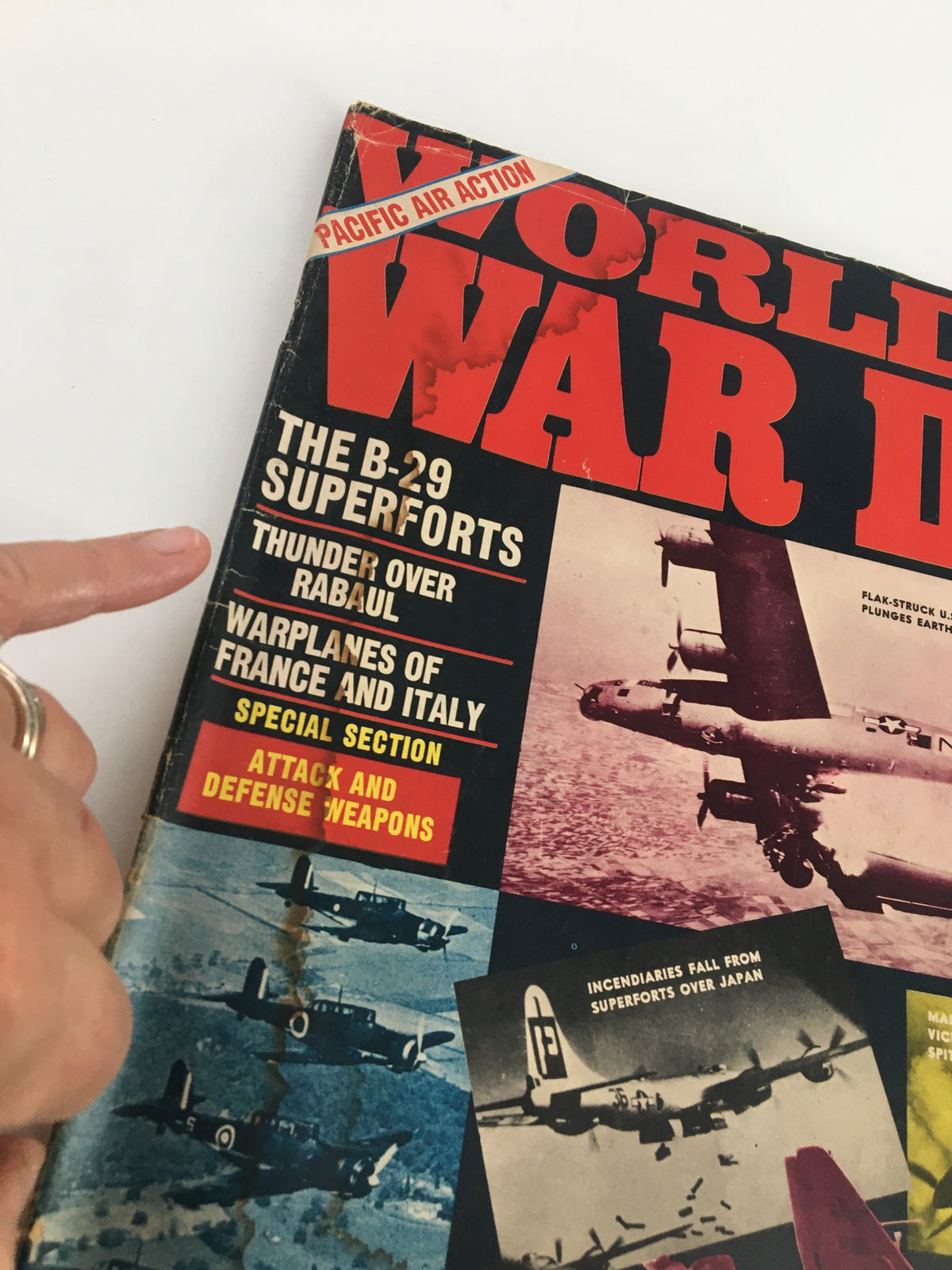 Close-up of the cover of the VTG World War II Magazine April 1974, highlighting the B-29 Superforts and the bold title 'WORLD WAR II.'
