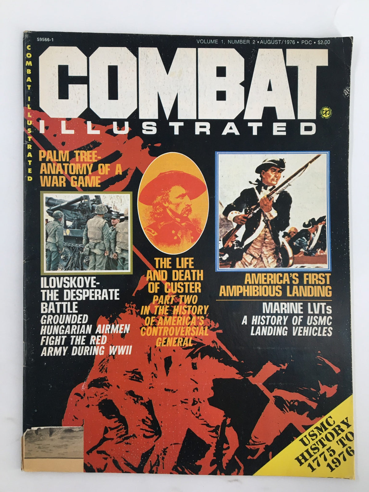 Cover of VTG Combat Illustrated Magazine August 1976 featuring articles on the life and death of Custer, military highlights, and stunning visuals of historical events.