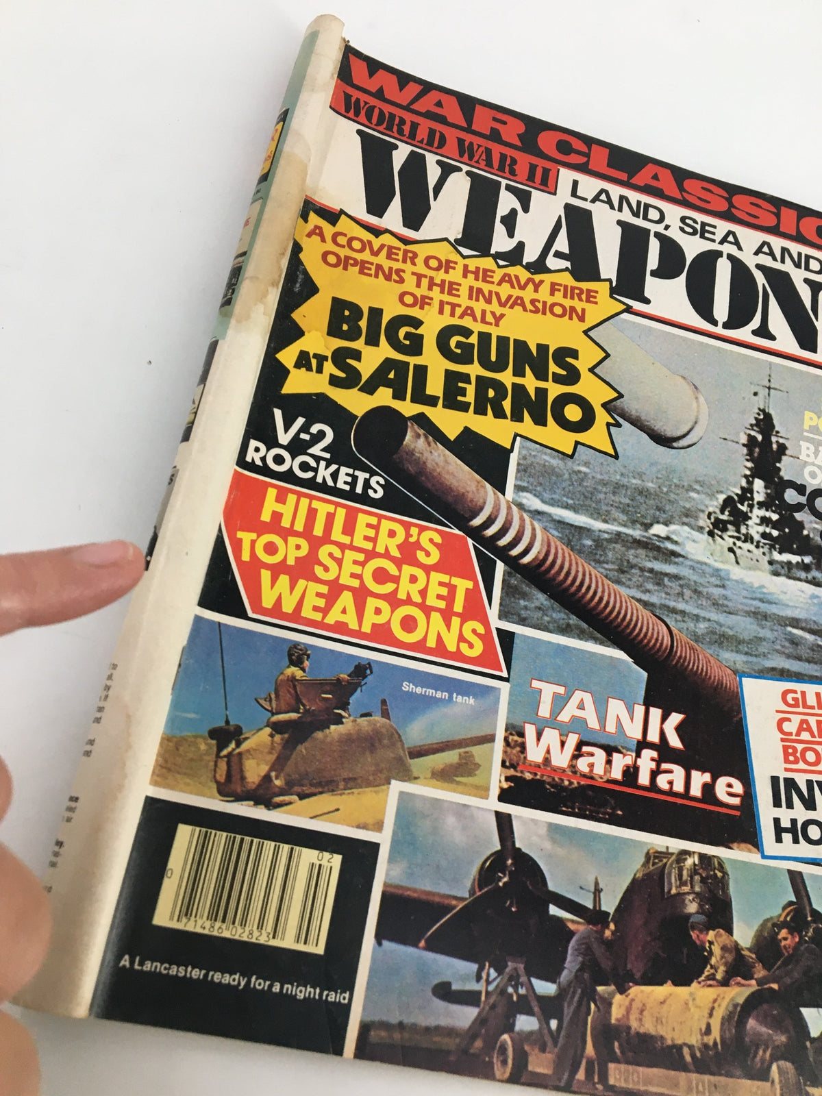 Cover of the Vintage War Classic Magazine from February 1979 featuring WWII land, air, and sea weapons, highlighting 'Big Guns at Salerno' and 'Hitler's Top Secret Weapons'.