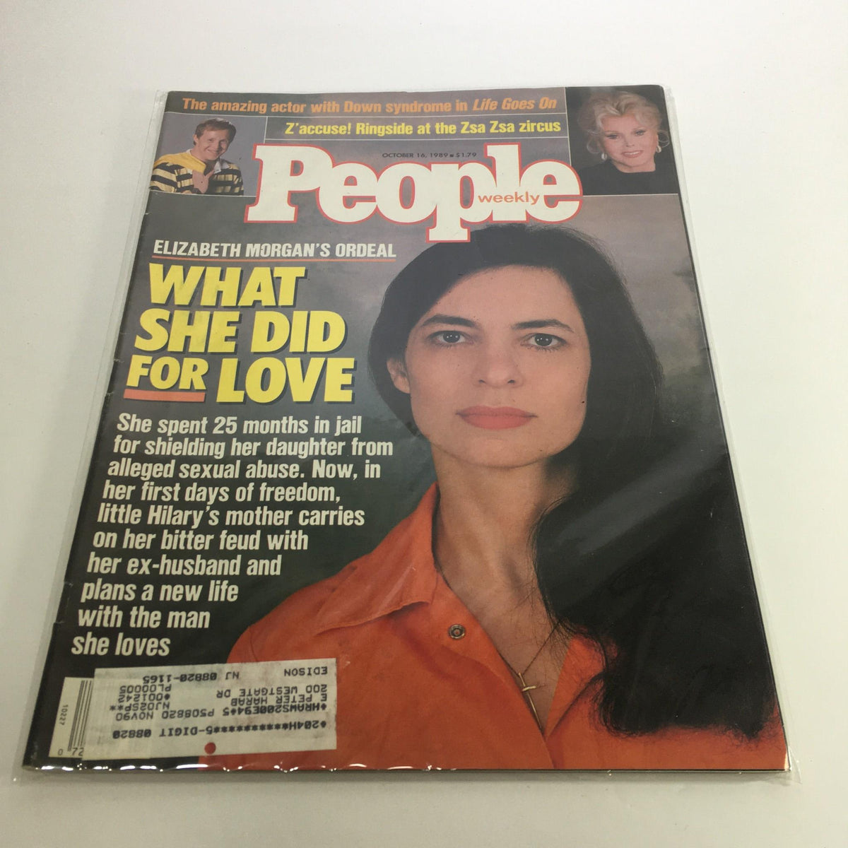 Front cover of People Magazine dated October 16, 1989, featuring the title 'Elizabeth Morgan's Ordeal: What She Did For Love,' showcasing a portrait of Elizabeth Morgan with a compelling summary of her story.
