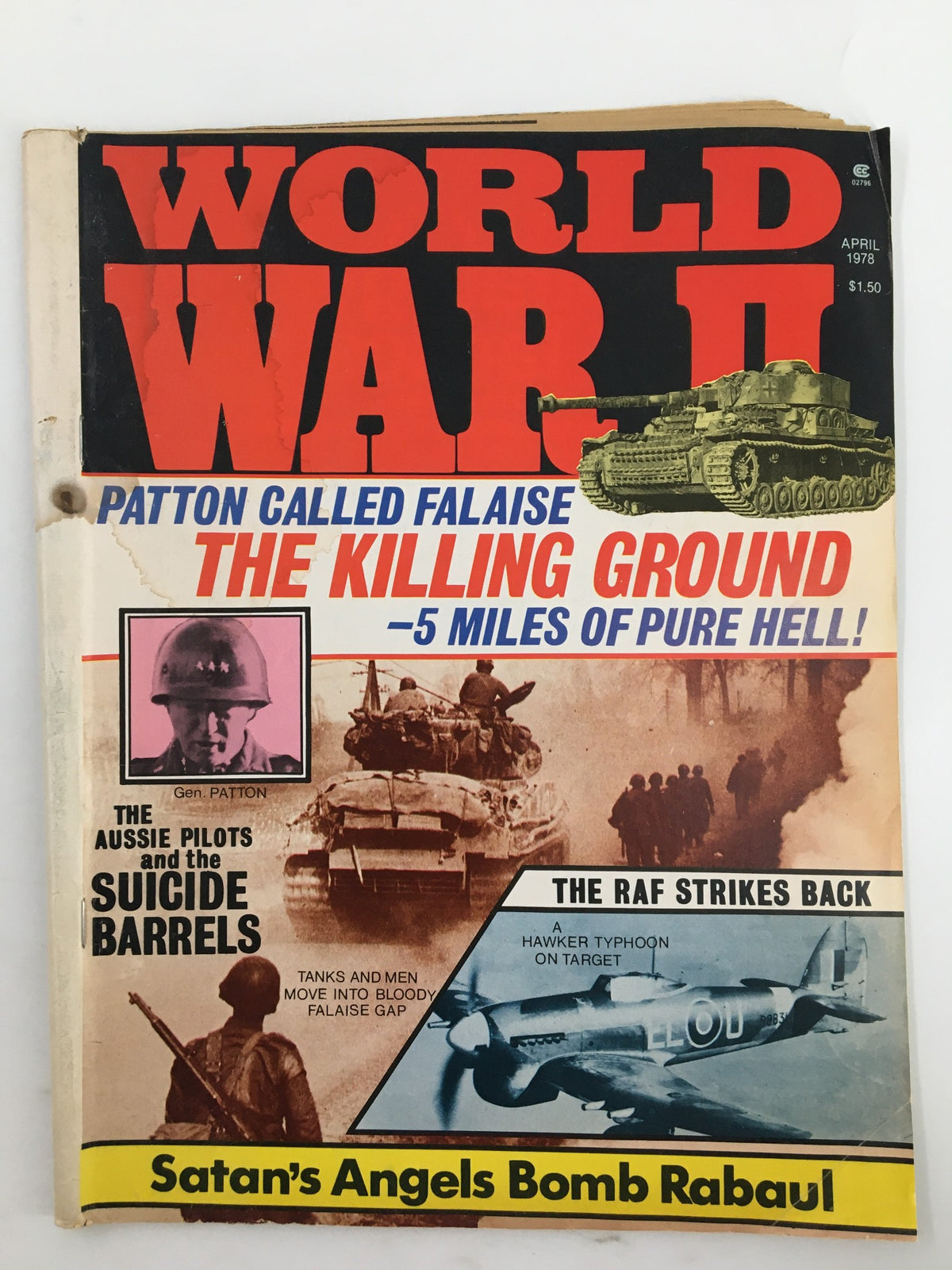 Cover of VTG World War II Magazine April 1978 showcasing Aussie pilots, suicide barrels, and war-related themes with prominent graphics and text.