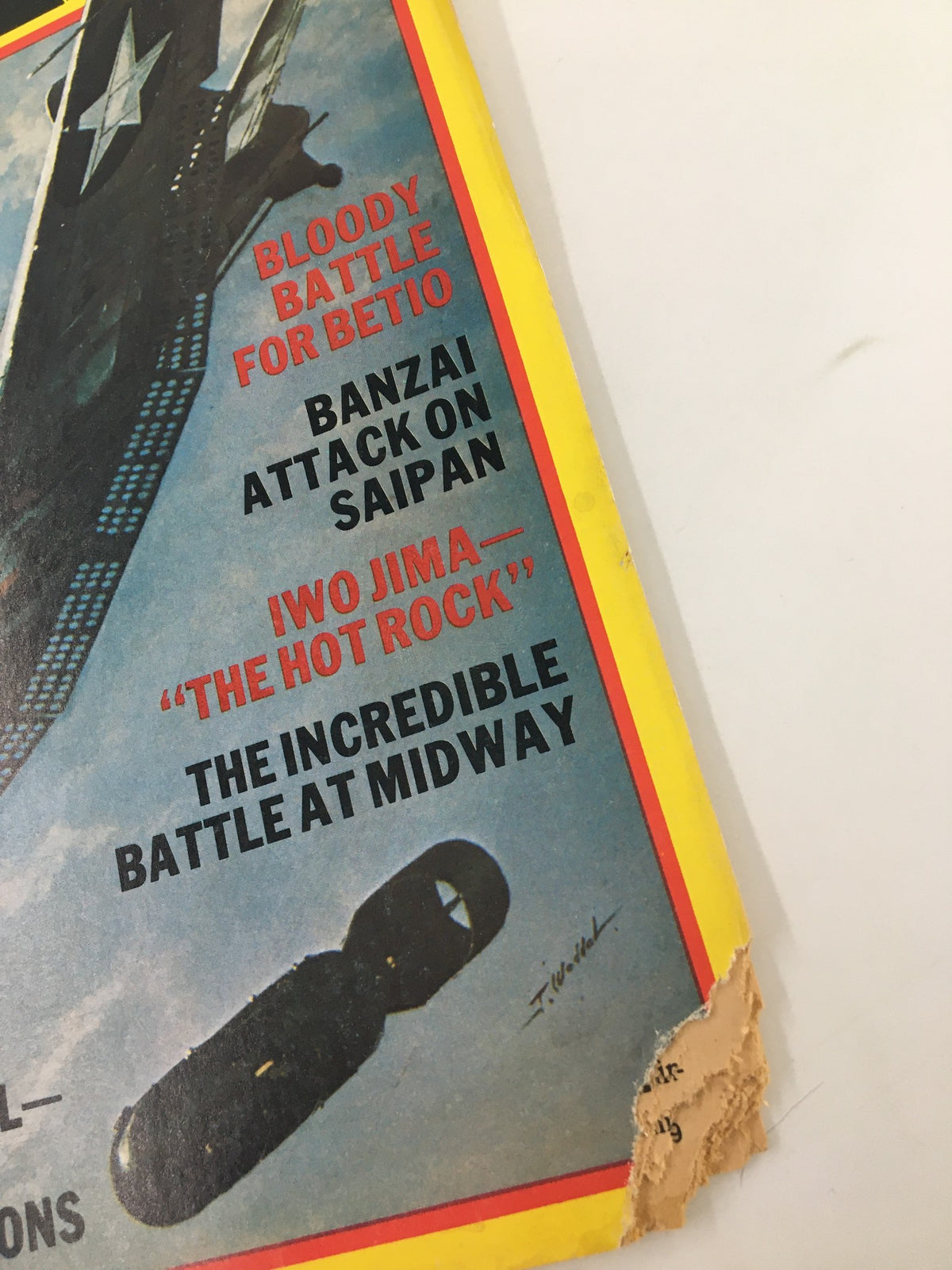 Close-up of the cover of VTG True War Magazine September 1977 showcasing sections on 'Bloody Battle for Betio', 'Banzai Attack on Saipan', and 'Iwo Jima—The Hot Rock'.