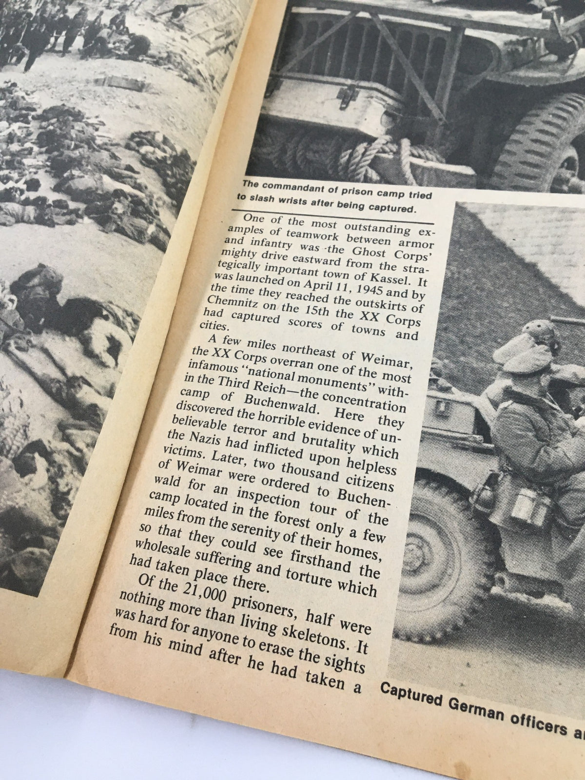 Image of an open page from the VTG True War Magazine March 1976, illustrating U.S. military history with descriptions and visuals of WWII events.
