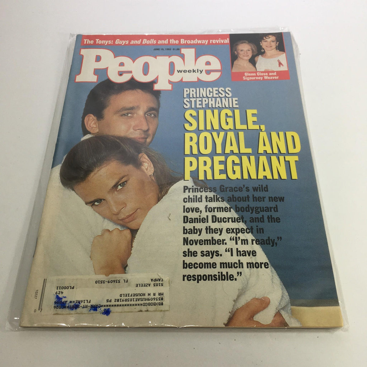 Cover of People Magazine from June 15, 1992, featuring Princess Stephanie and the headline 'Single, Royal and Pregnant.' The magazine includes details about Princess Stephanie's life, including her new love and expected baby, making it a valuable collectible for royal history enthusiasts.