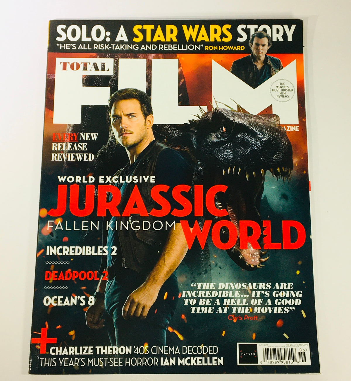 Total Film Magazine June 2018 #272 featuring Chris Pratt on the cover, highlighting Jurassic World. The magazine presents movie insights and reviews, making it a collectible item for film enthusiasts.