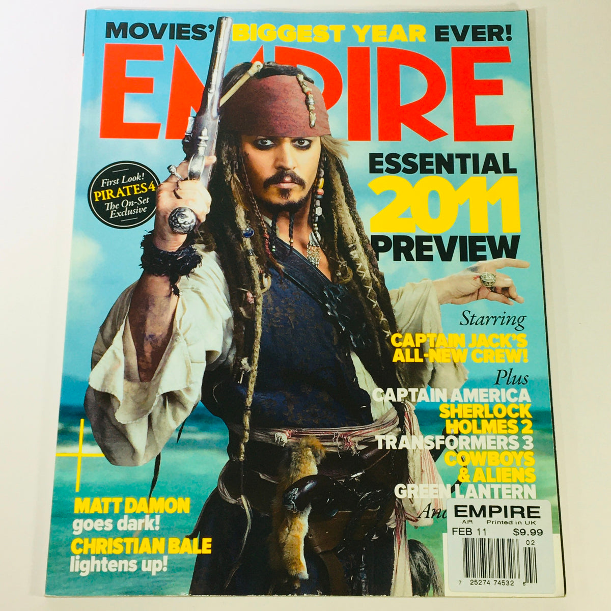 Empire Magazine February 2011 featuring Johnny Depp and Matt Damon on the cover, highlighting the biggest movie preview of 2011.