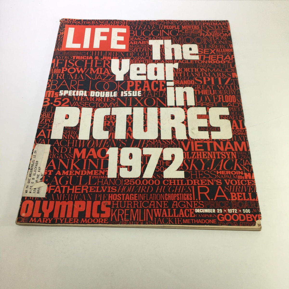 Cover of Life Magazine Double Issue: December 29, 1972, featuring 'The Year In Pictures of 1972' showcasing significant events and cultural moments with bold red and white typography.