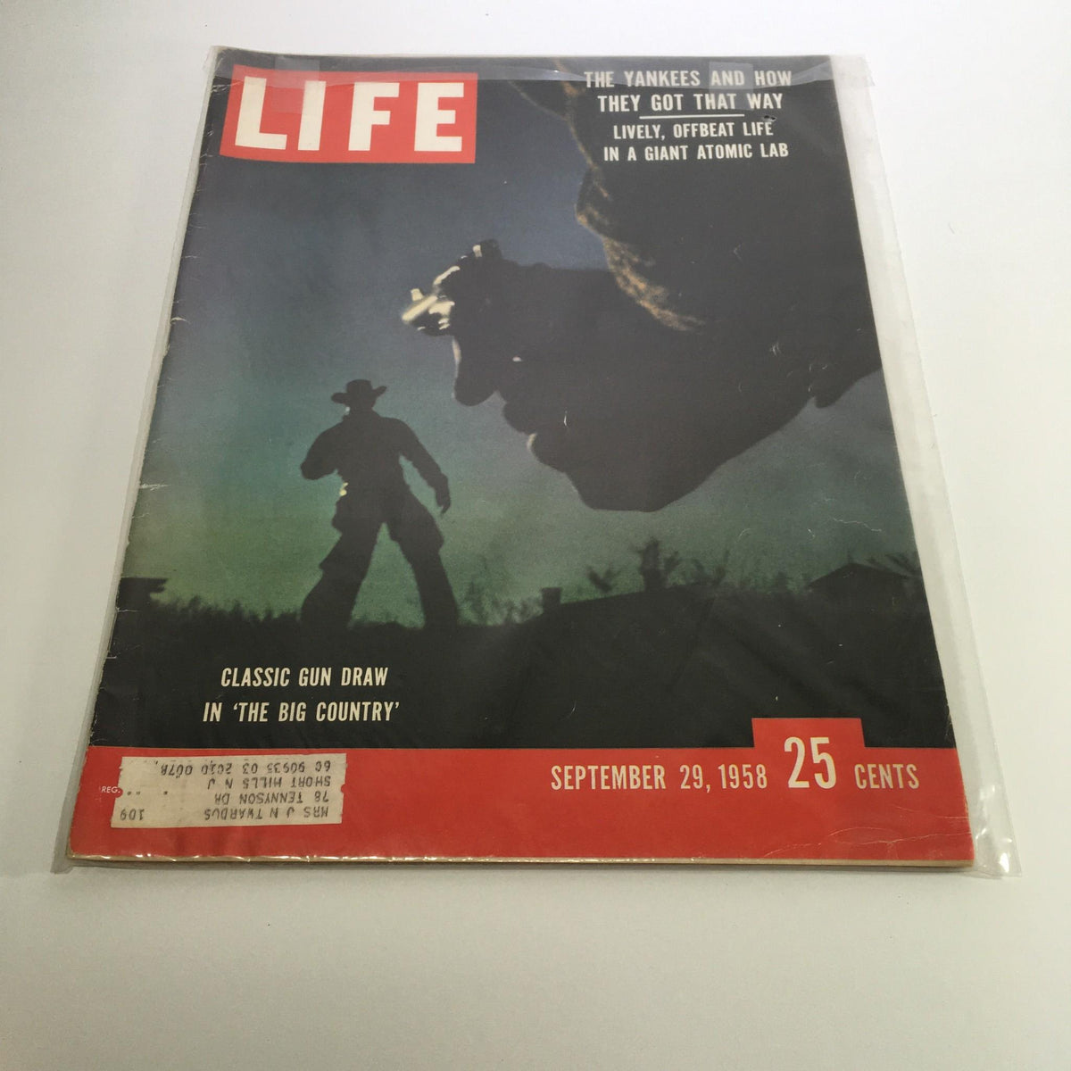 Cover of Life Magazine dated September 29, 1958, featuring the title 'Classic Gun Draw in The Big Country'. The illustration depicts a shadowy figure of a cowboy holding a gun against a dramatic landscape background, reflecting the vintage aesthetic of the late 1950s.