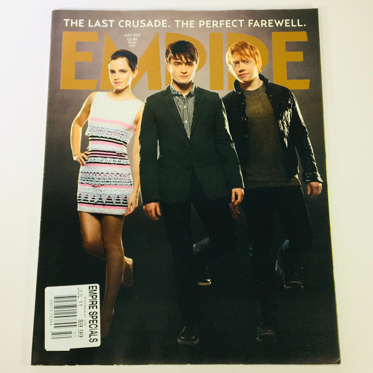 Empire Magazine July 2011 Cover featuring Emma Watson, Daniel Radcliffe, and Rupert Grint, showcasing the final chapters of the Harry Potter series.