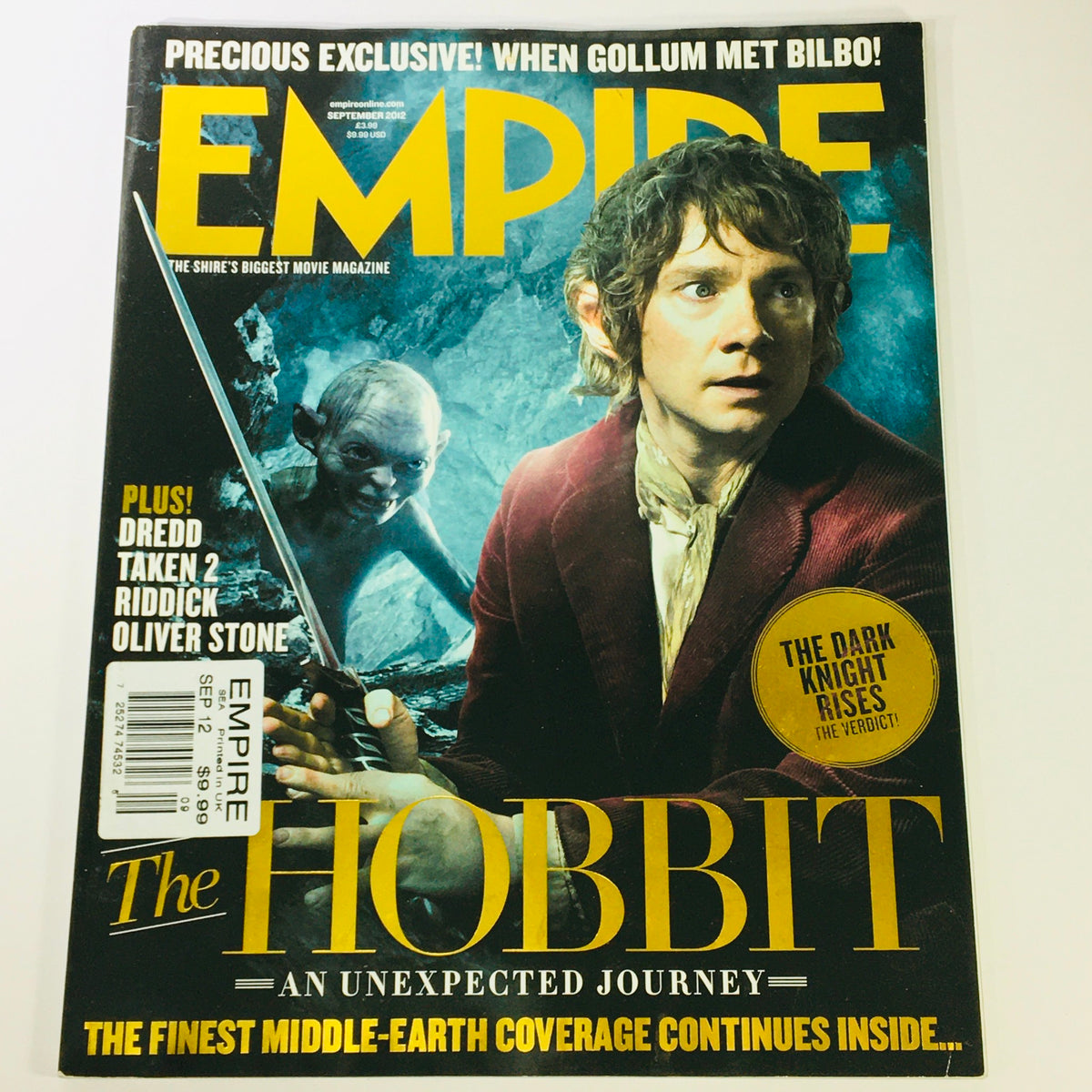Empire Magazine September 2012 featuring Martin Freeman and Andy Serkis as Gollum, showcasing highlights from The Hobbit and The Lord of the Rings