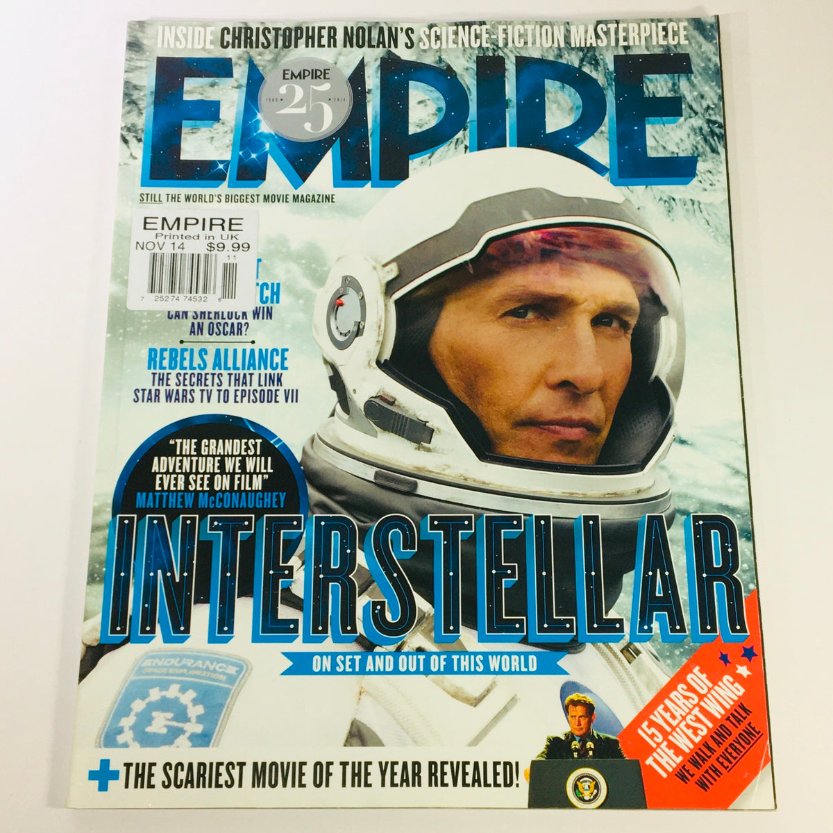 Empire Magazine cover from November 2014 featuring Matthew McConaughey and highlights from the film Interstellar, a UK import edition.