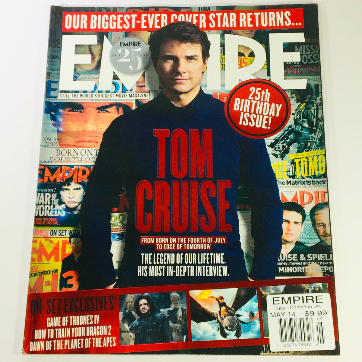 Empire Magazine May 2014 cover featuring Tom Cruise, celebrating the 25th birthday issue with a focus on The Legend of Tomorrow and exclusive interviews.