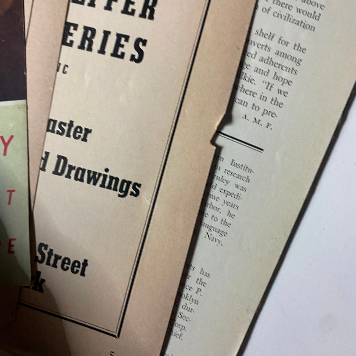 Detail of pages from Vintage Art News Magazine February 15, 1943 showing highlights of art exhibitions and advertisements.