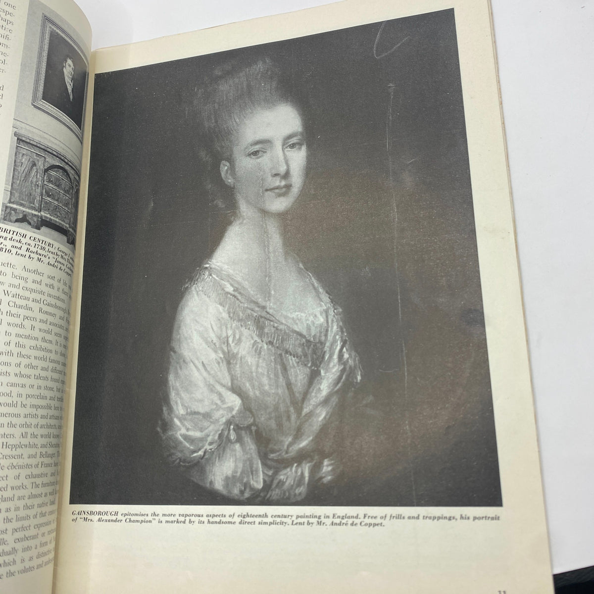 Interior page of Art News, December 15, 1942, showcasing portraiture art, specifically highlighting the work of Gainsborough with the painting 'Mrs. Alexander Champion'.