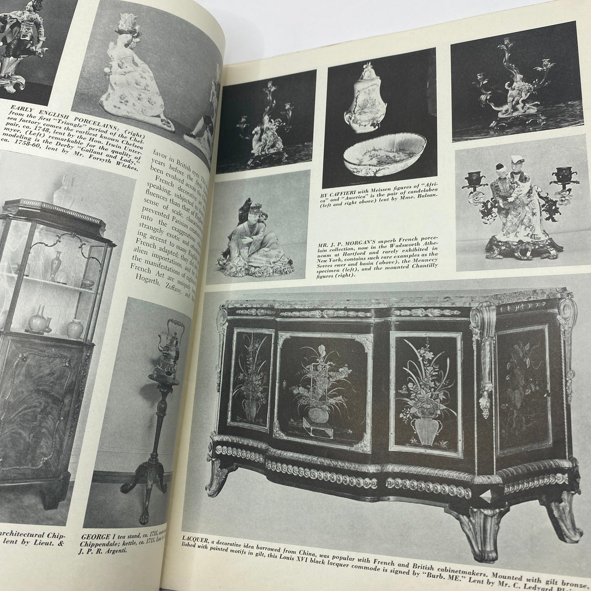 Interior page of Art News, December 15, 1942, displaying early English porcelain and decorative art pieces, emphasizing the artistic trends of the XVIII century.