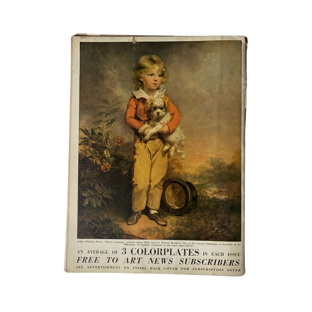 Back cover of the VTG Art News Magazine October 1, 1942, featuring a portrait of a young boy with a dog, highlighting the art appeal of the magazine.