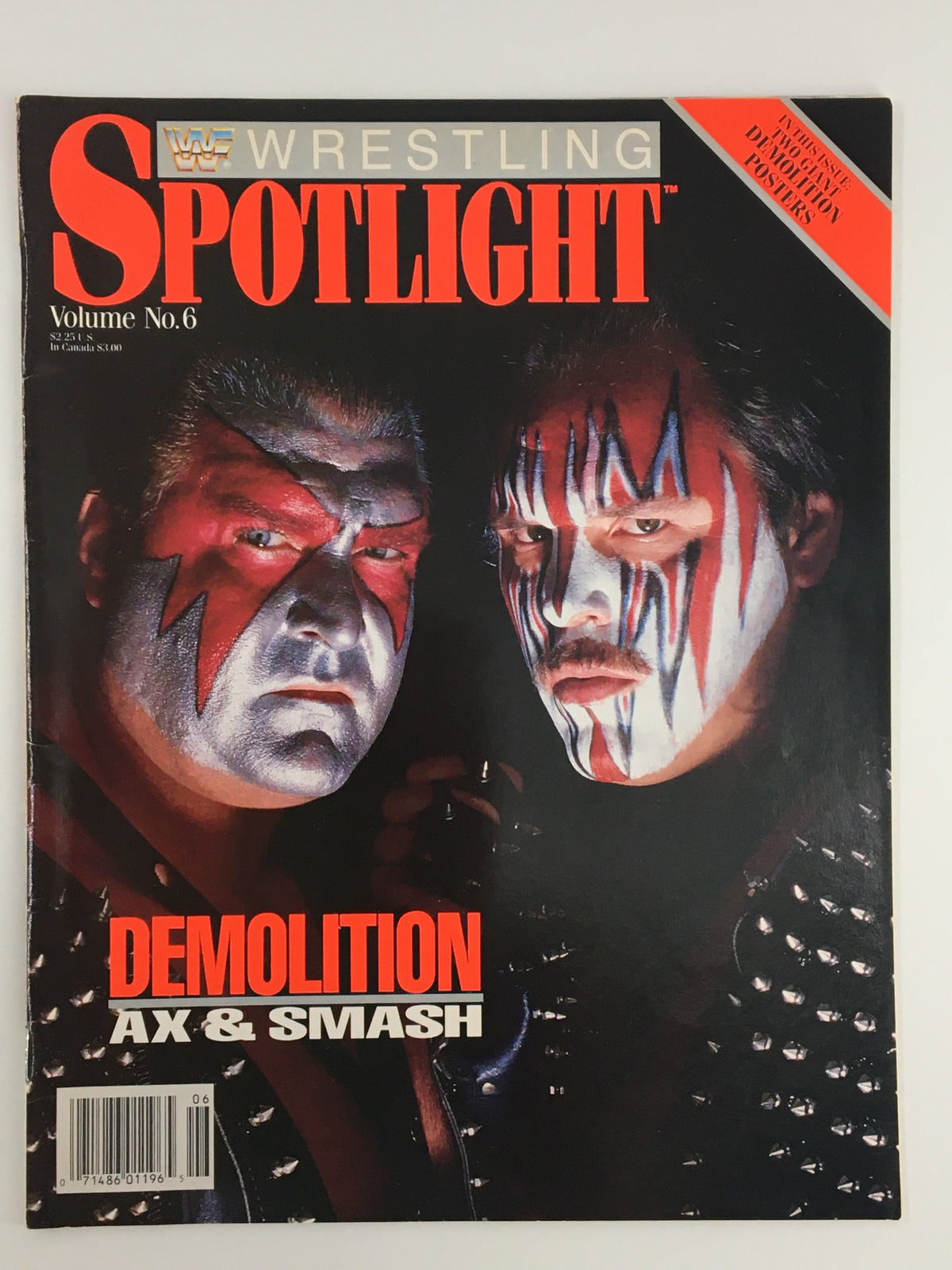 Vintage WWF Wrestling Spotlight Magazine Volume 6 featuring Demolition Ax and Smash on the cover, showcasing their iconic wrestling personas.