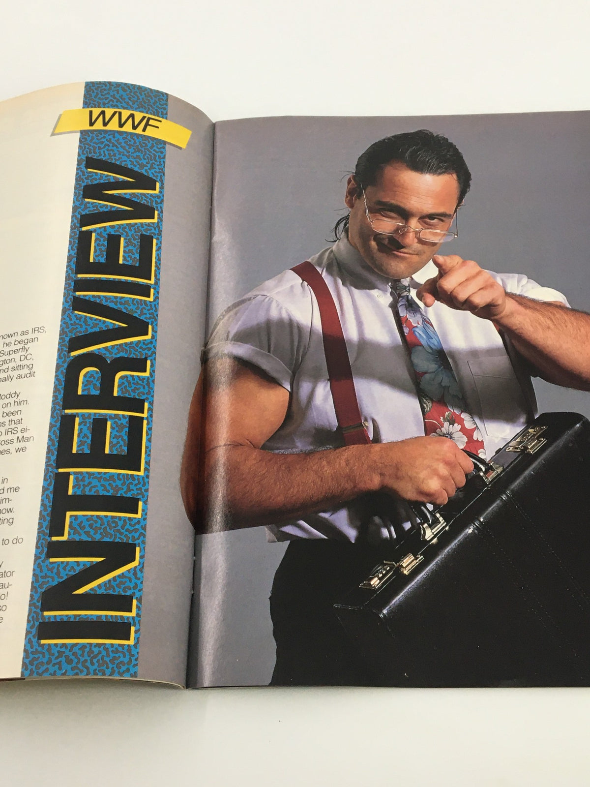 WWF Magazine October 1991 interview section with a well-built wrestler in glasses, emphasizing the wrestling culture of the early '90s.