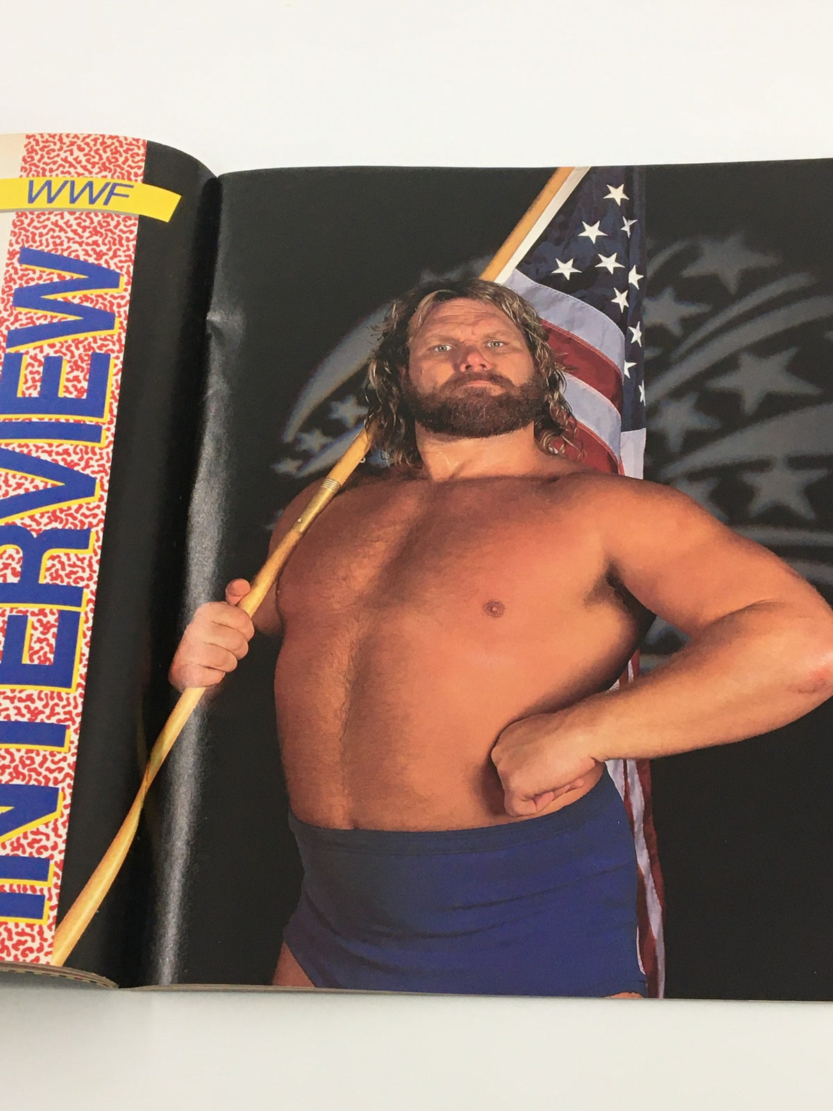 VTG WWF Magazine July 1991 featuring Hacksaw Jim Duggan posing with an American flag, showcasing his iconic look from the wrestling era.