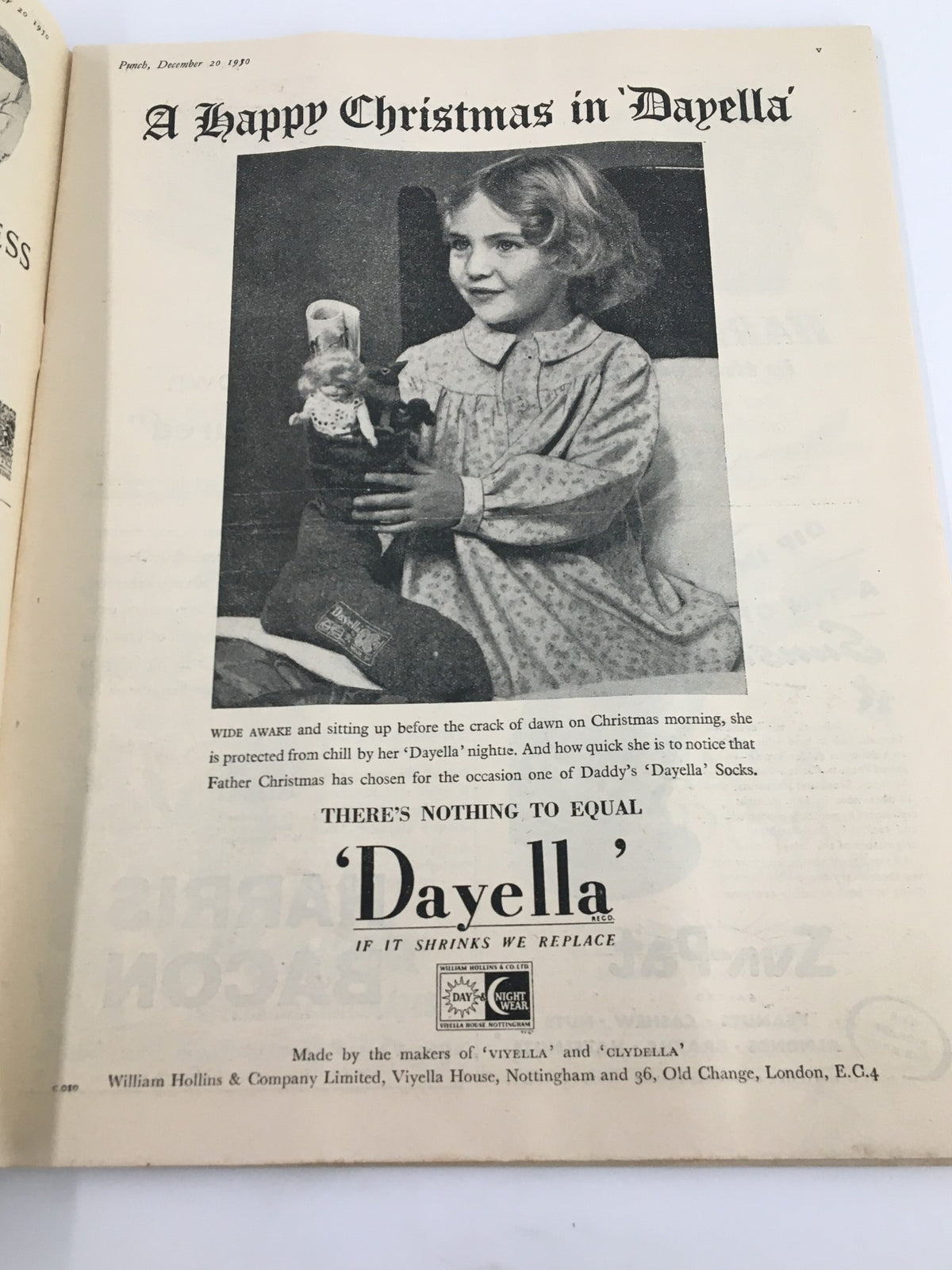 VTG Punch December 20 1950 WWII Cartoon & Humor Magazine interior page featuring a nostalgic Christmas advertisement with a young girl and a doll.