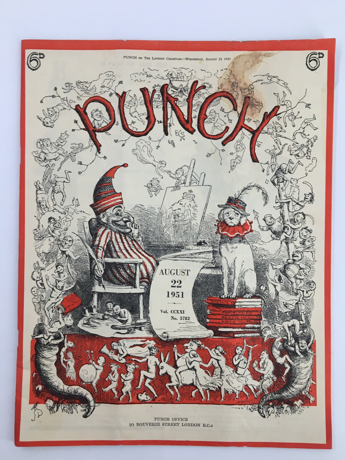 VTG Punch magazine cover dated August 22, 1951, featuring whimsical cartoons and illustrations reflective of post-World War II humor.