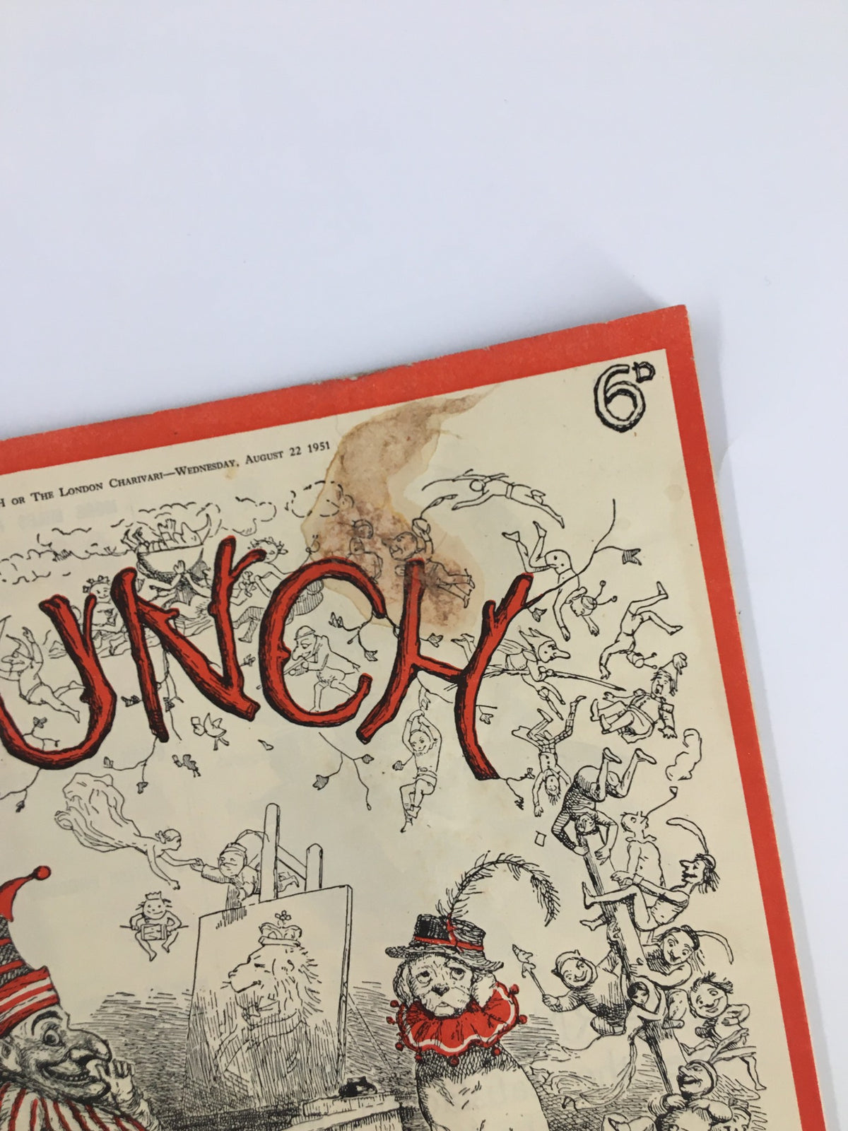 VTG Punch magazine cover from August 22, 1951, showcasing vibrant illustrations and unique humor from the post-World War II era, with noticeable age marks and character.
