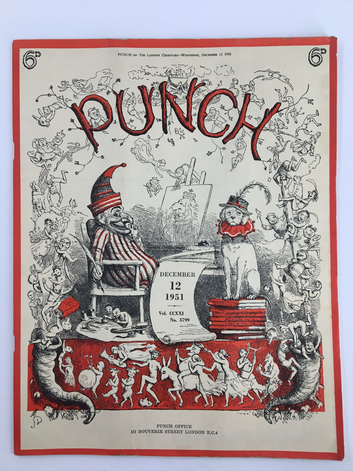 Cover of VTG Punch December 12 1951 WWII Cartoon & Humour Magazine featuring whimsical illustrations and humorous characters, showcasing a playful depiction of a clown and other cartoon figures.