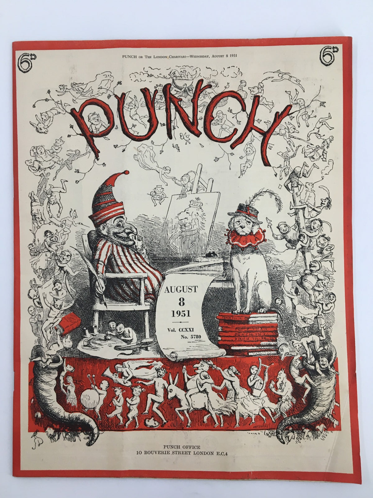 Cover of the vintage Punch magazine dated August 8, 1951, featuring colorful cartoons and illustrations, encapsulating post-war British humor.