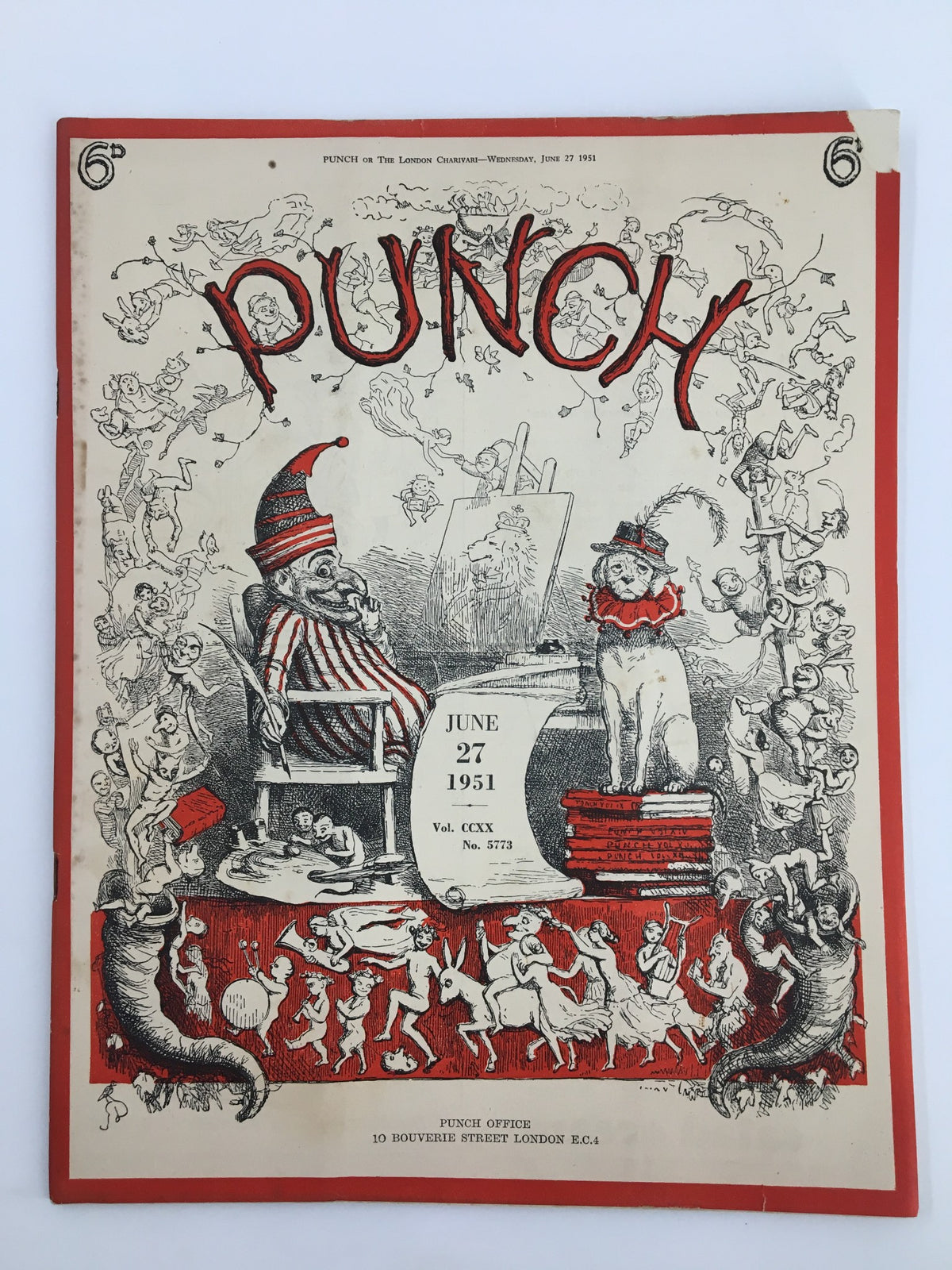 Cover of VTG Punch Magazine June 27 1951 featuring whimsical illustrations, characters, and the title 'PUNCH'. Historical comedy magazine from post-WWII era.