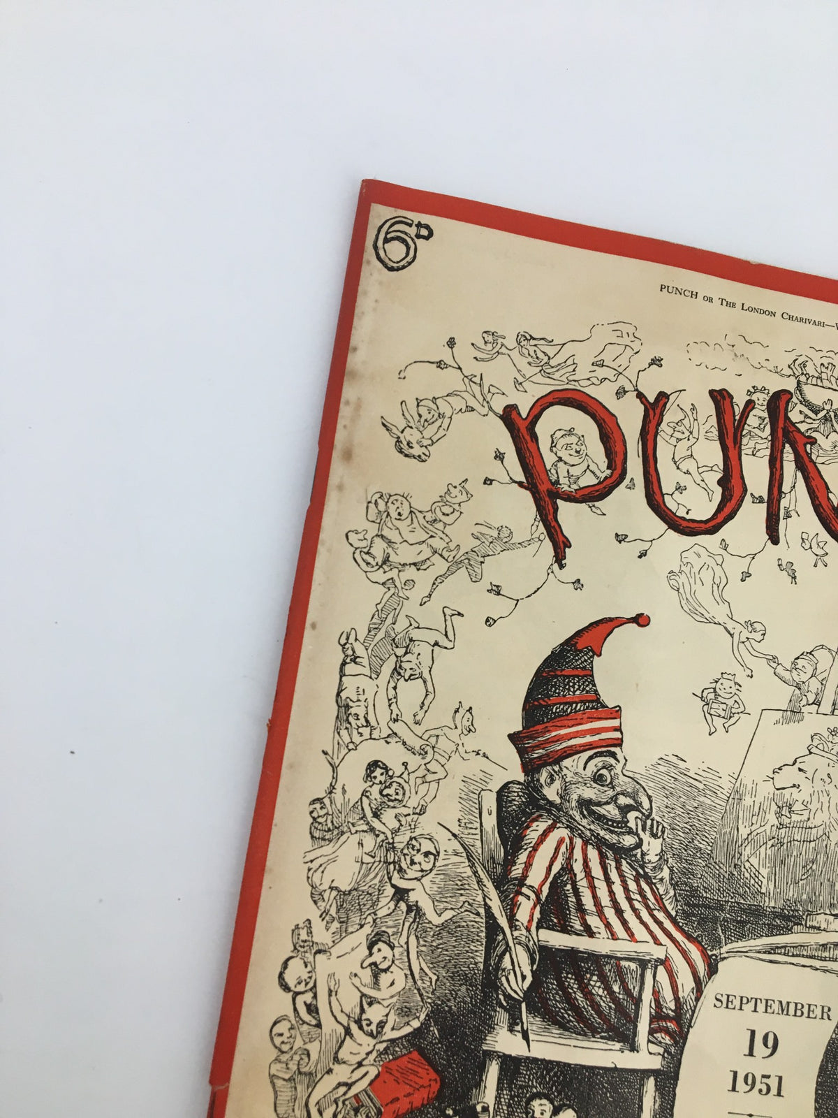 Close-up angle of the VTG Punch magazine cover from September 19, 1951, highlighting the detail of the humorous cartoons and whimsical design.