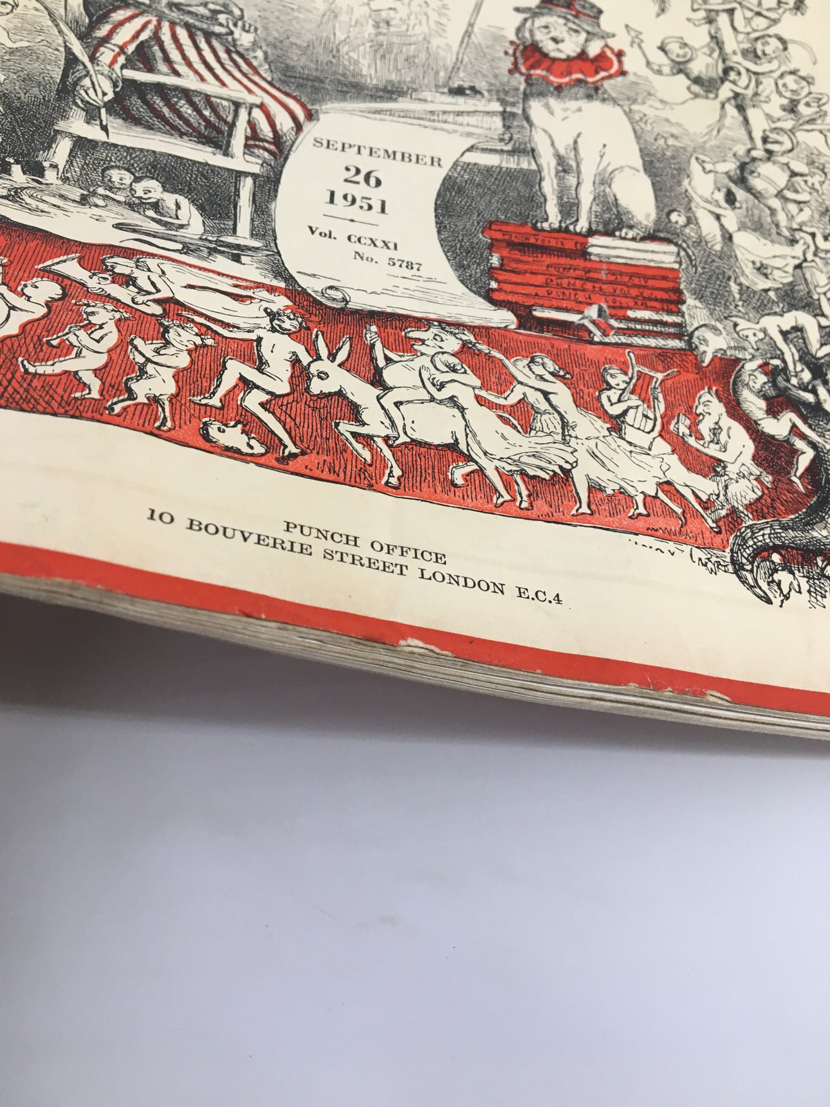 Detail of the cover of VTG Punch September 26 1951 WWII Cartoon & Humour Magazine showcasing decorative elements and publication information.