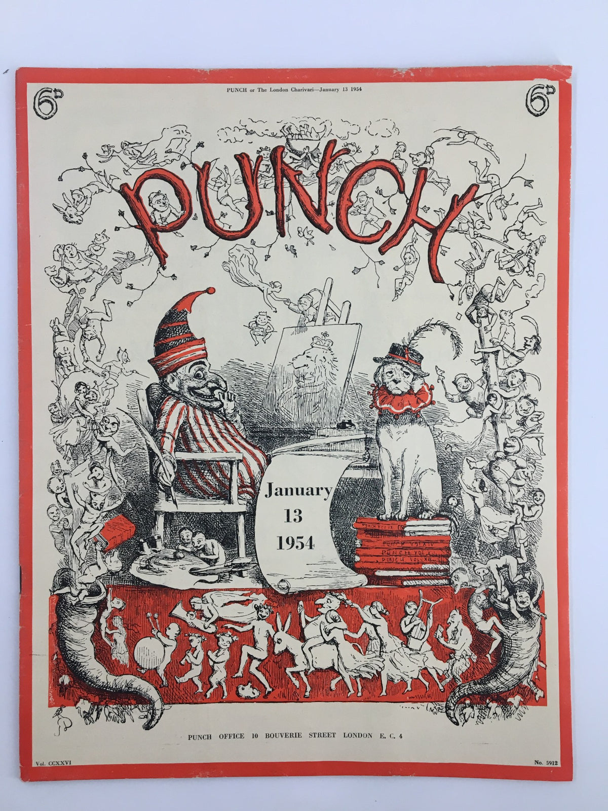 VTG Punch January 13 1954 magazine cover featuring whimsical illustrations and humor reflecting post-WWII culture.
